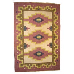 Swedish Textile Designer, Large Hand-Woven RÖLAKAN Rug in Pure Wool