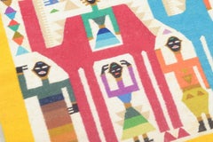 Swedish textile designer. Rölakan wool wall rug with vibrant, figurative design.