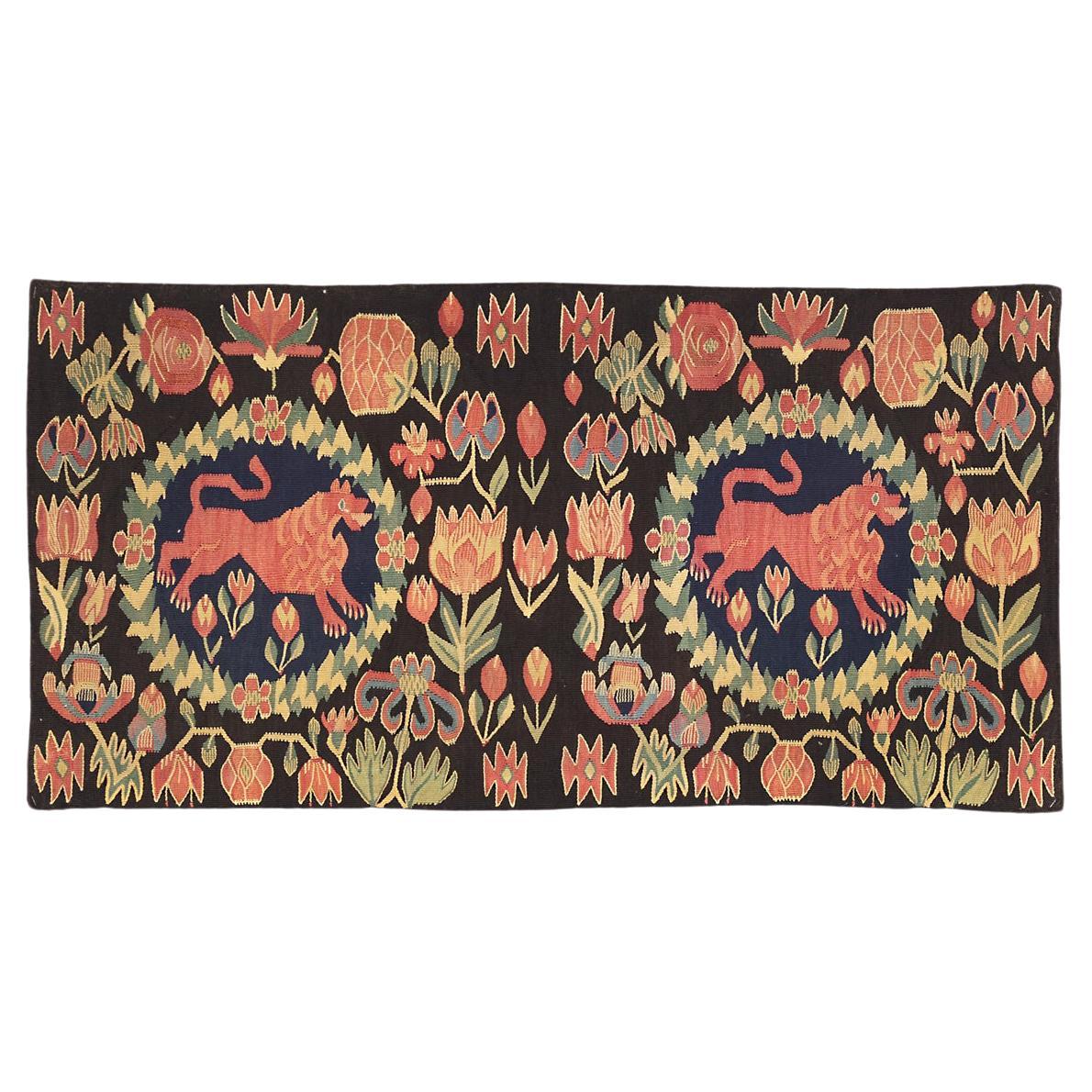 Textile suédois Rare Lion Design du 18ème siècle en vente