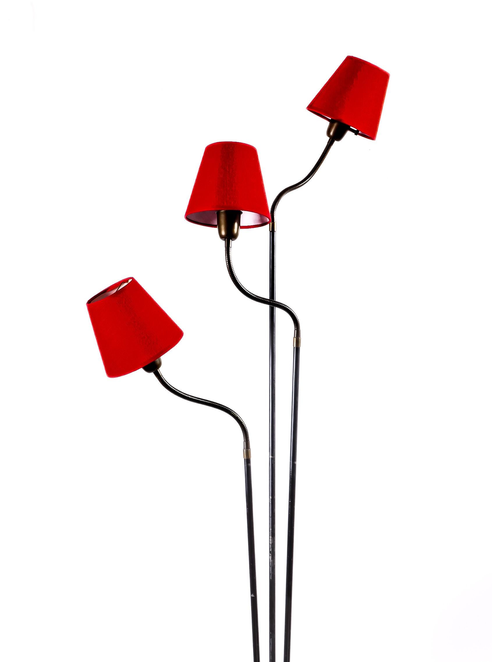 Swedish Three-Arm Mid Century Modern Floor Lamp In Good Condition For Sale In Portland, OR