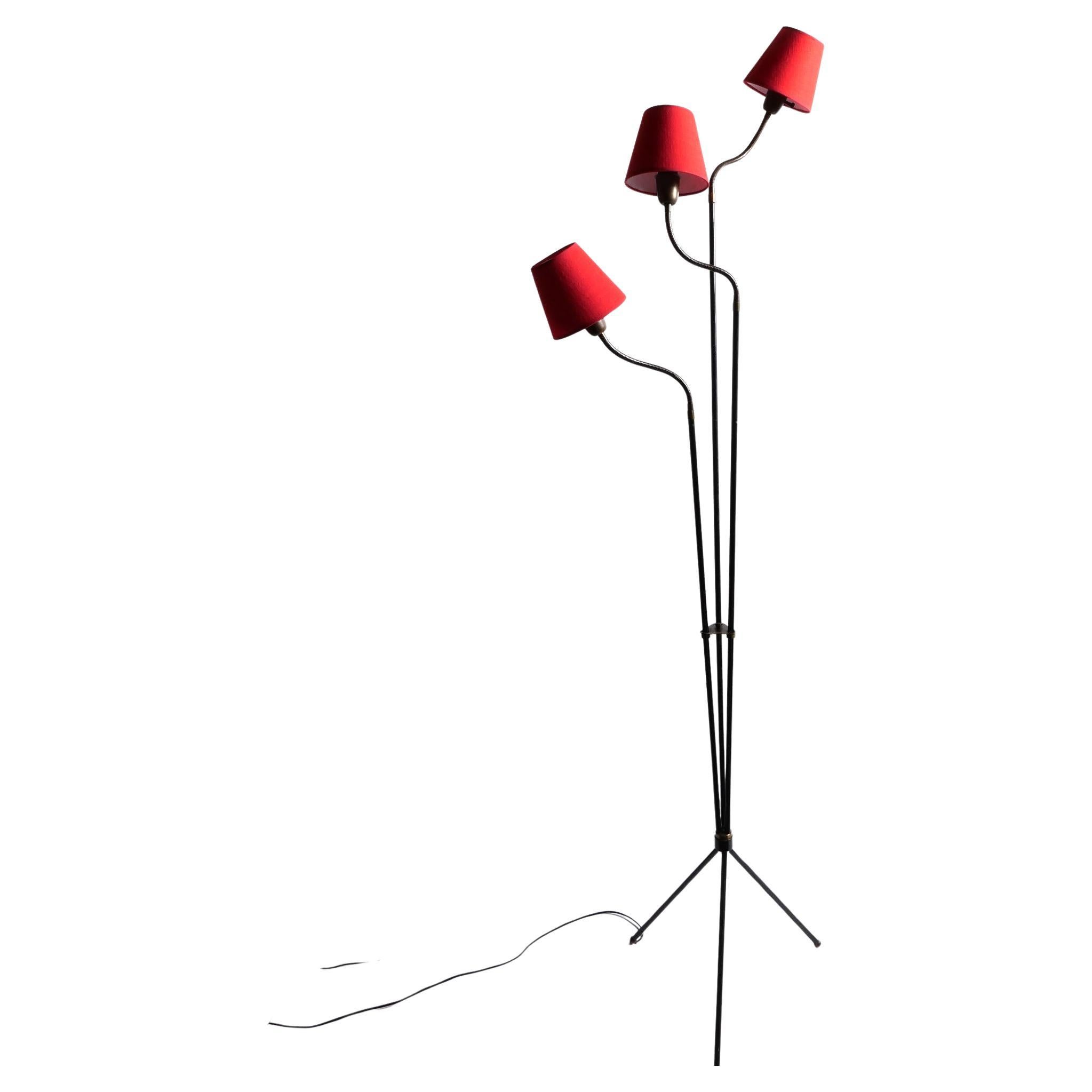 Swedish Three-Arm Mid Century Modern Floor Lamp For Sale