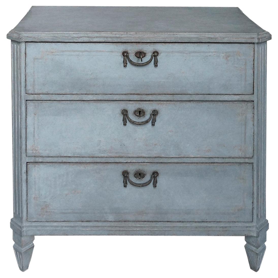 Swedish Three-Drawer Commode in Blue Paint