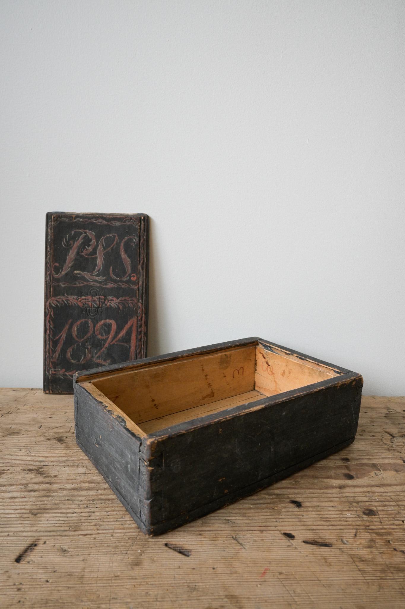 Swedish 'Timplåda' Wooden Box, dated 1824 For Sale 3