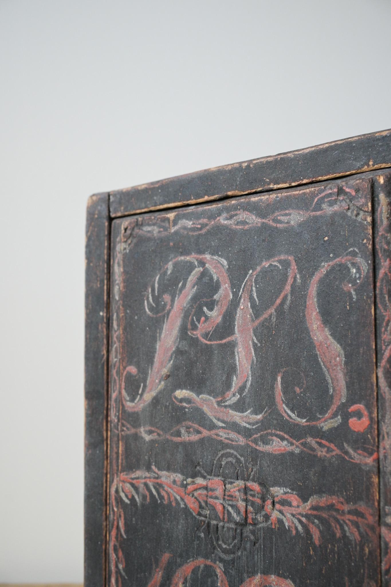 Folk Art Swedish 'Timplåda' Wooden Box, dated 1824 For Sale