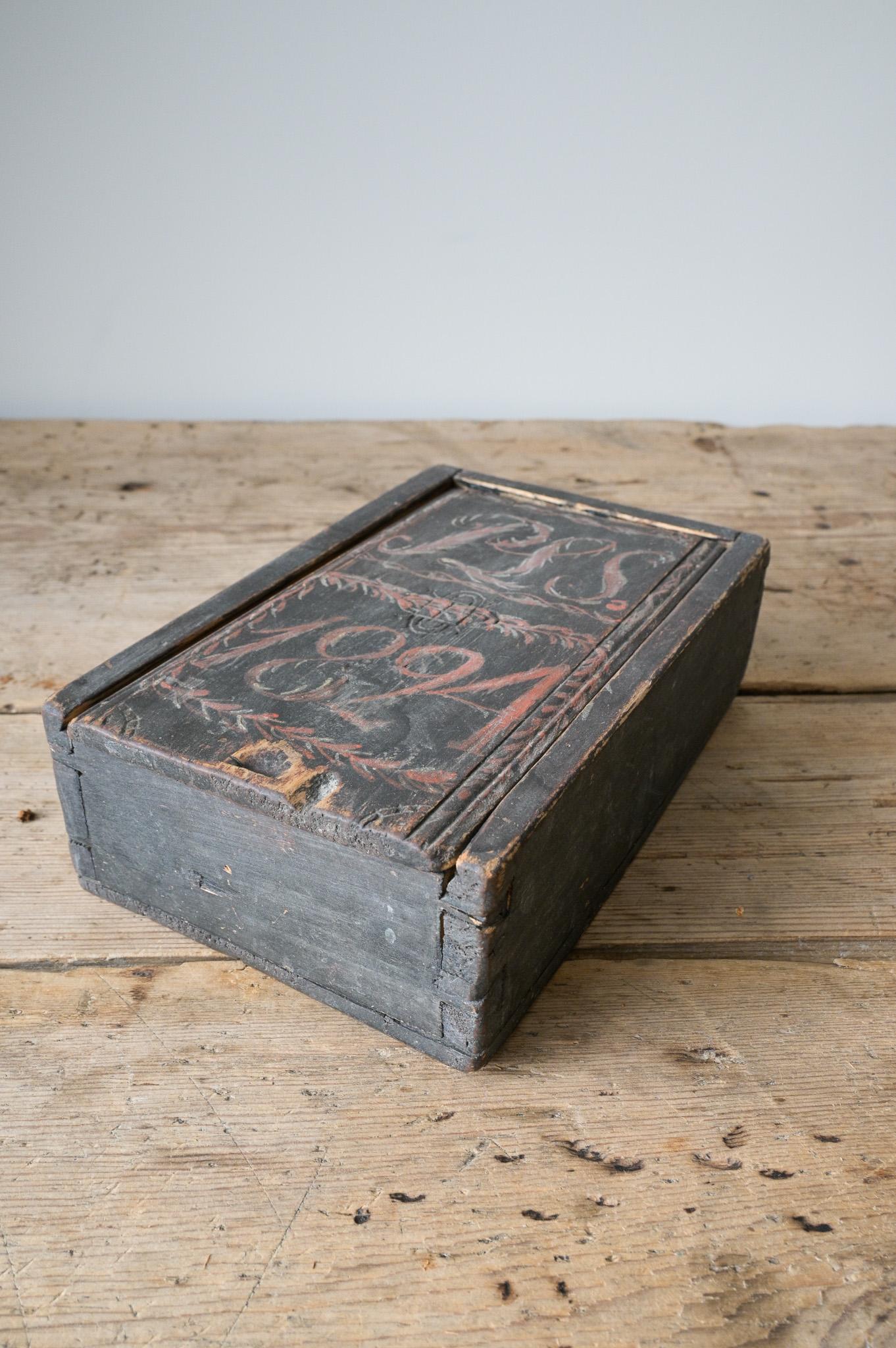 Swedish 'Timplåda' Wooden Box, dated 1824 For Sale 1