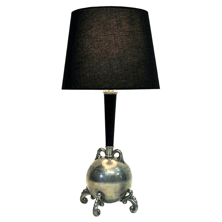Swedish Tin and Wood Table Lamp, 1930-1940s