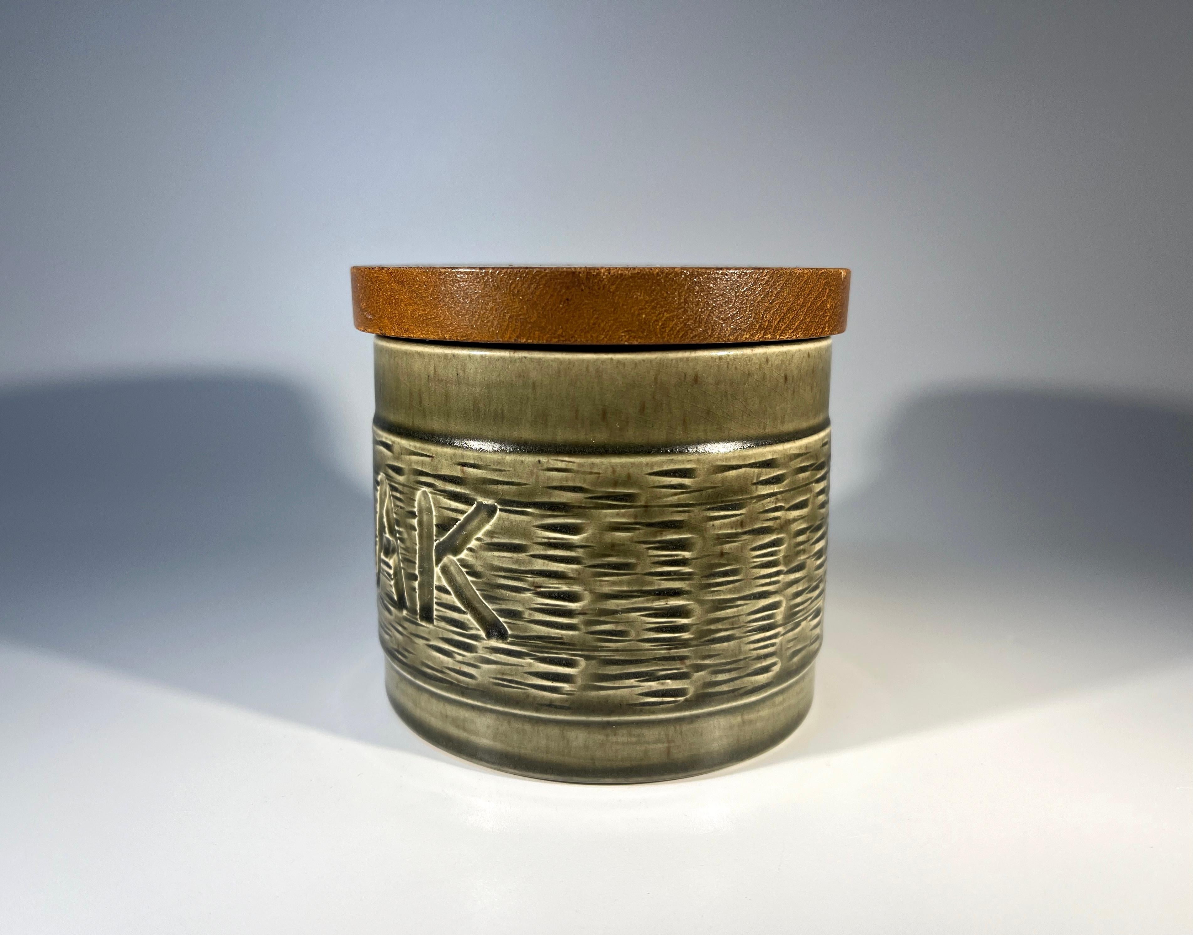 Mid-Century Modern Swedish Tobak, Mid-Century Glazed Ceramic And Teak Humidor Tobacco Jar For Sale