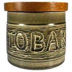 Swedish Tobak, Mid-Century Glazed Ceramic And Teak Humidor Tobacco Jar