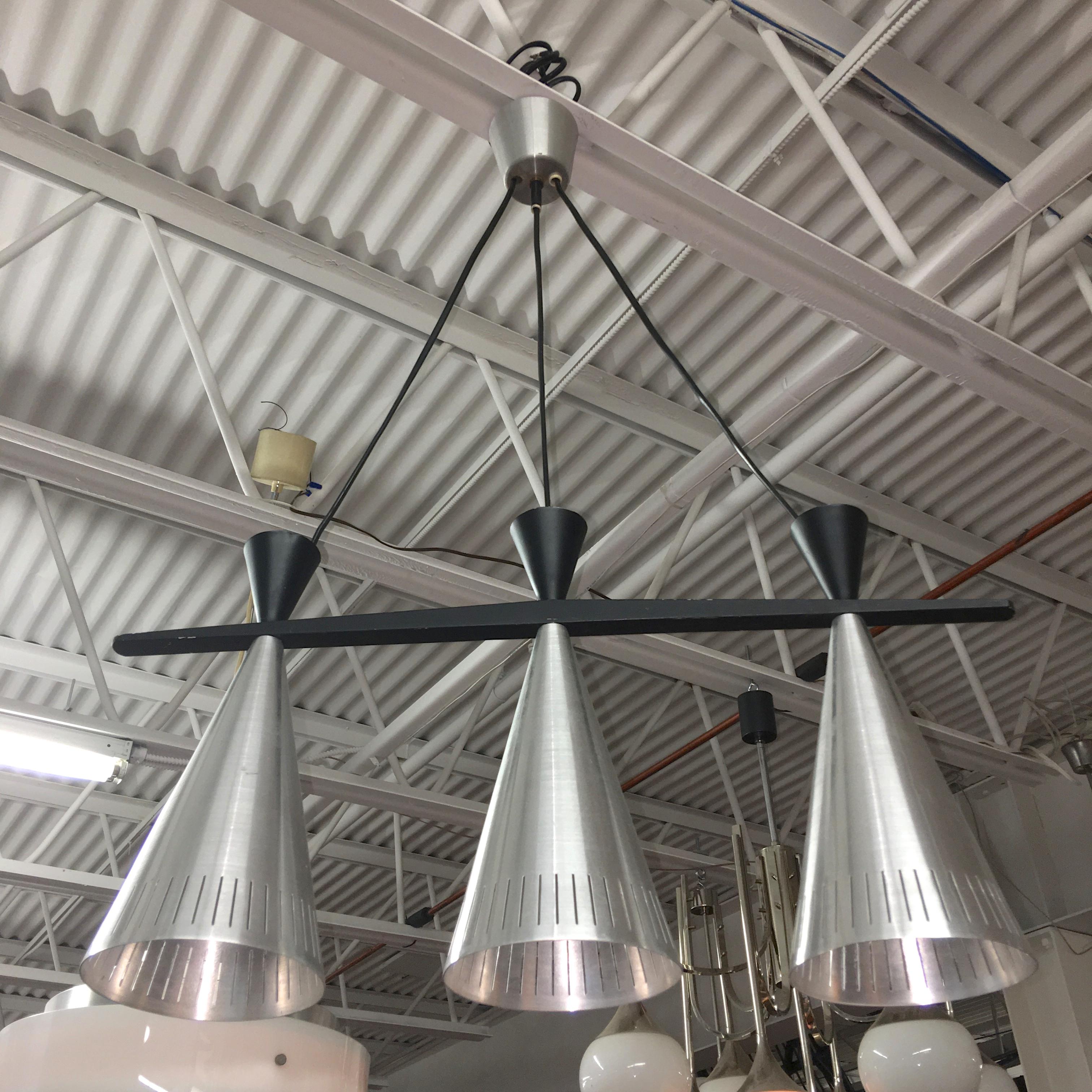 Pair of Swedish Tri-Cone Linear Pendant Lamps In Good Condition For Sale In Hanover, MA