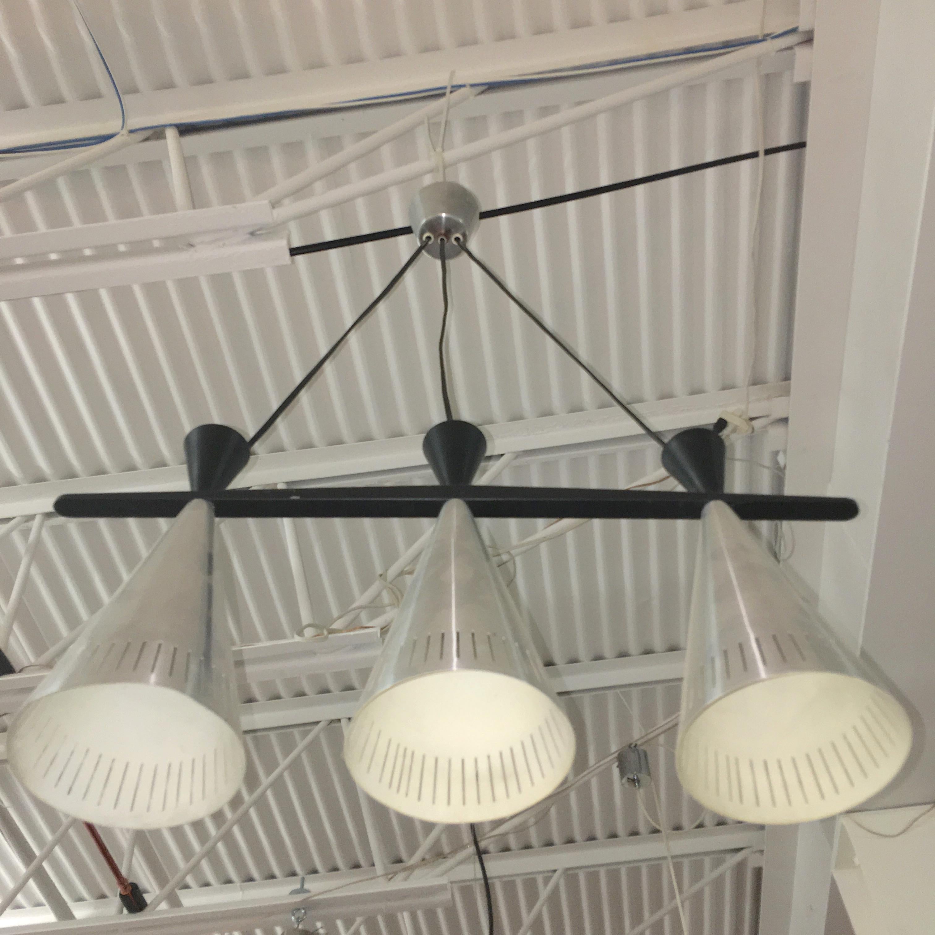 Pair of Swedish Tri-Cone Linear Pendant Lamps For Sale 1