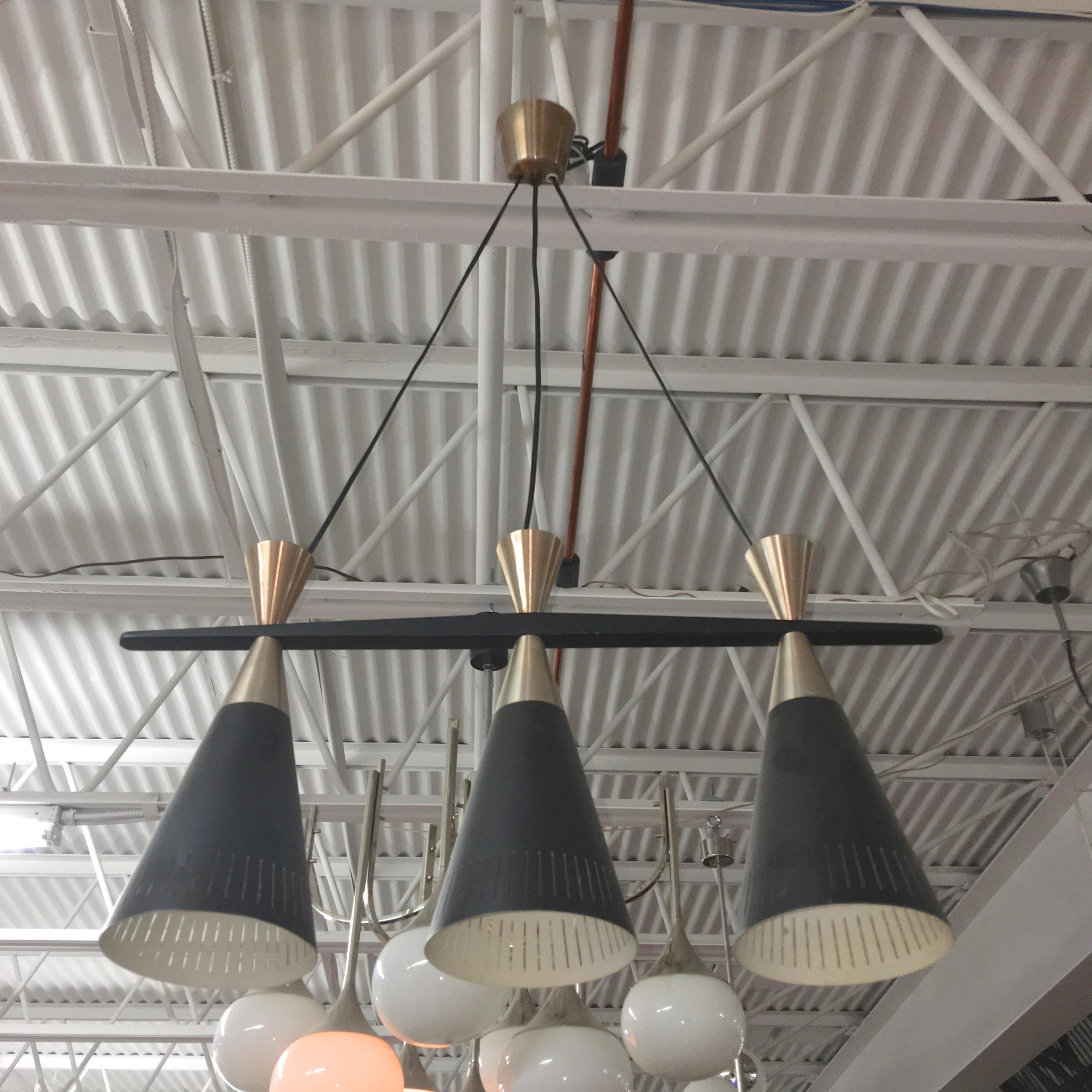 Pair of Swedish Tri-Cone Linear Pendant Lamps For Sale 2