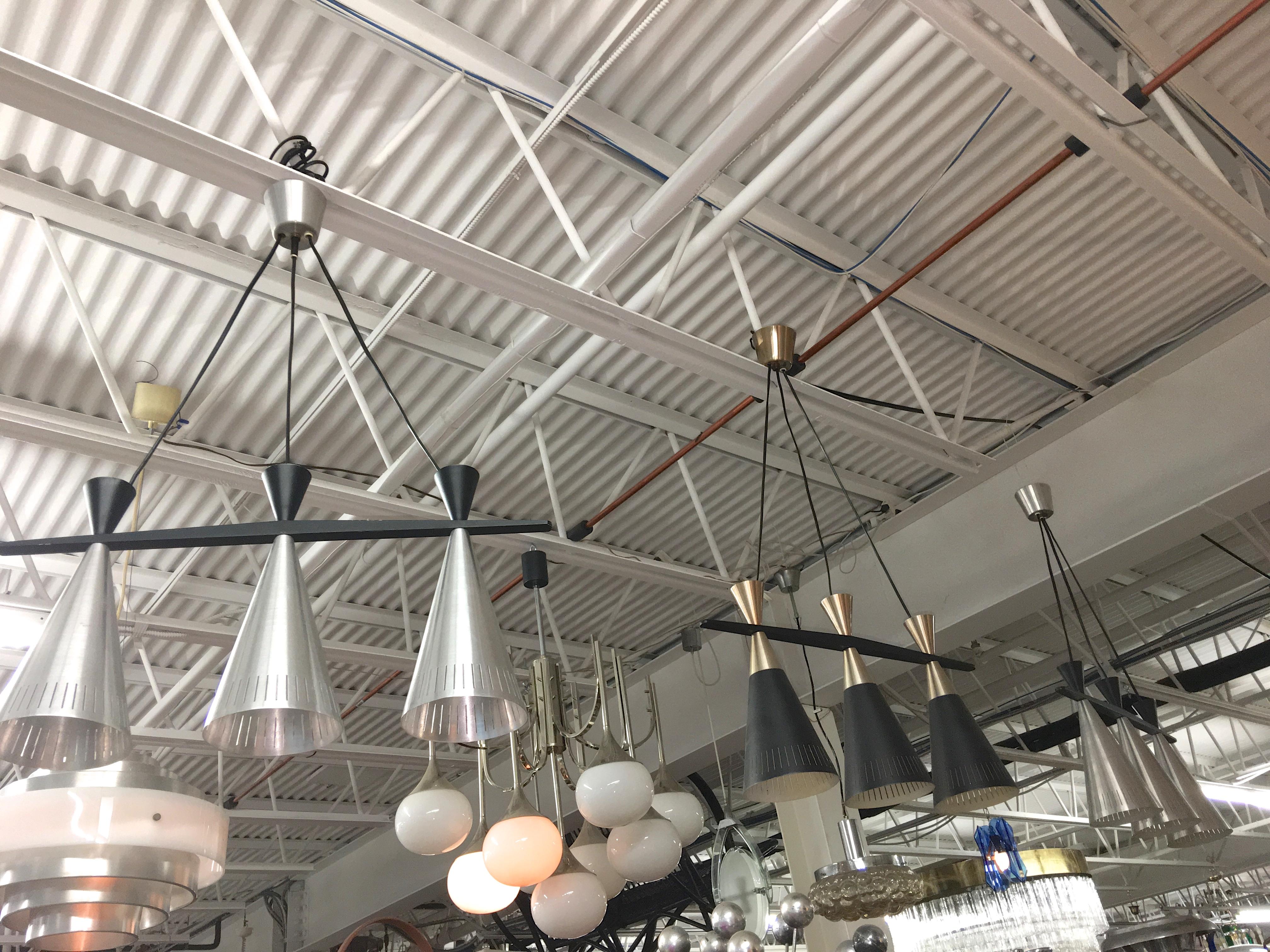 Pair of Swedish Tri-Cone Linear Pendant Lamps For Sale 3