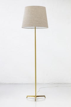 Swedish Tripod Floor Lamp in Polished Brass and Linen, Sweden, 1950s