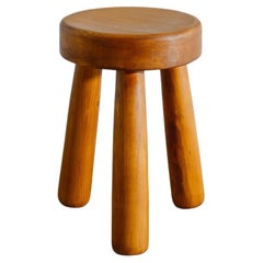 Vintage Swedish Tripod Wooden Low Stool in Stained Pine