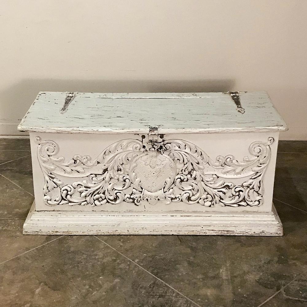 Hand-Carved Swedish Trunk, Mid-19th Century Carved and Painted