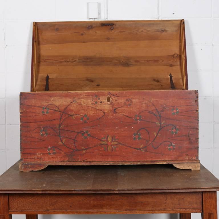 Wood Swedish Trunk with Original Painted