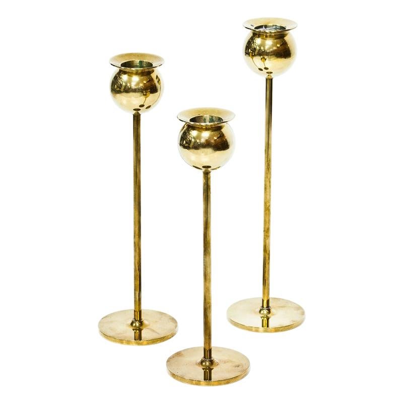 Swedish "Tulip" Brass Candle Holders by Pierre Forssell