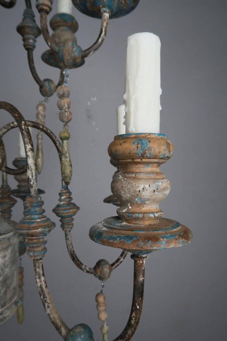 Gustavian Swedish Twelve-Light Wood and Iron Painted Chandelier