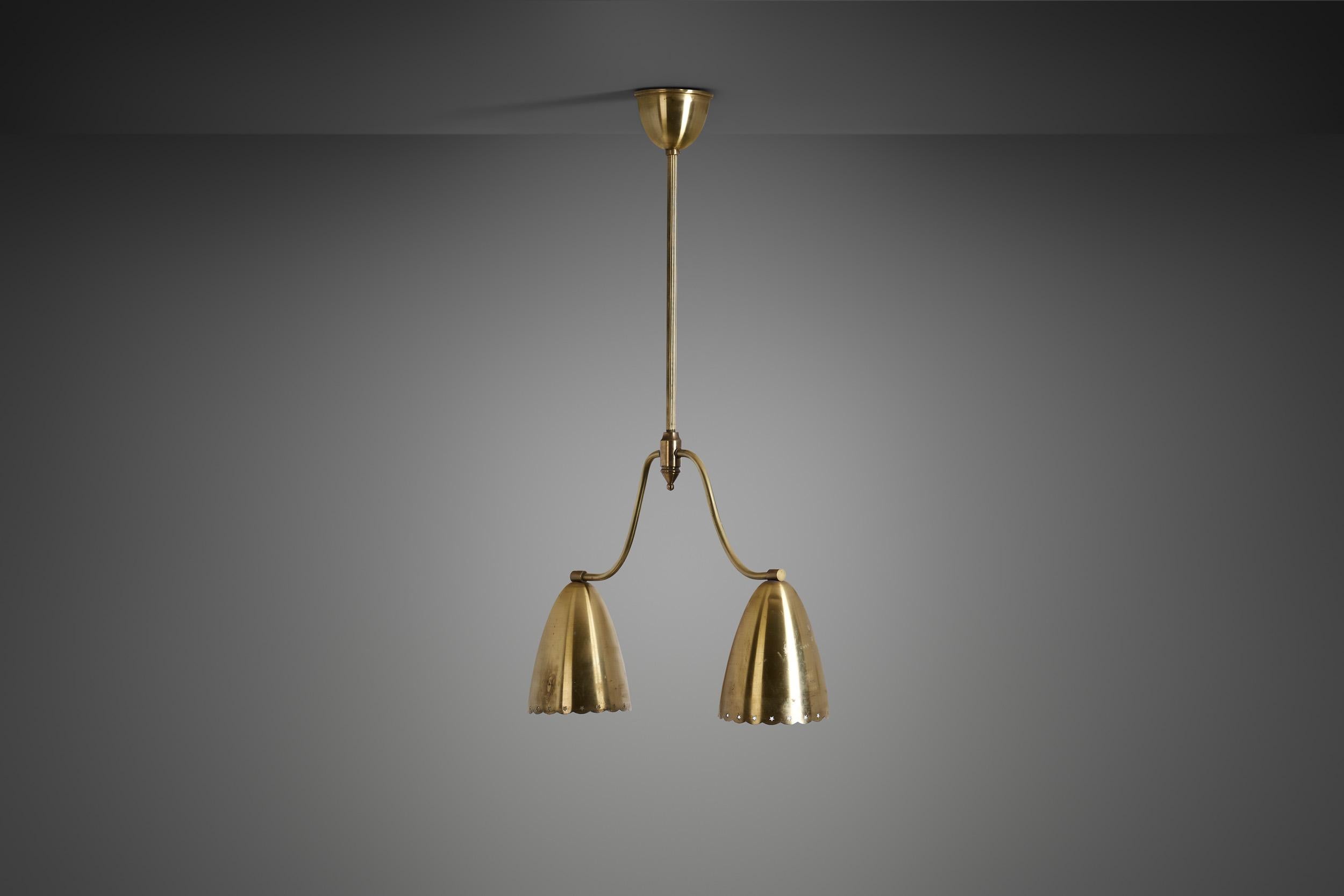 Mid-Century Modern Swedish Two-Arm Ceiling Light with Star Decoration, Sweden 1940s For Sale