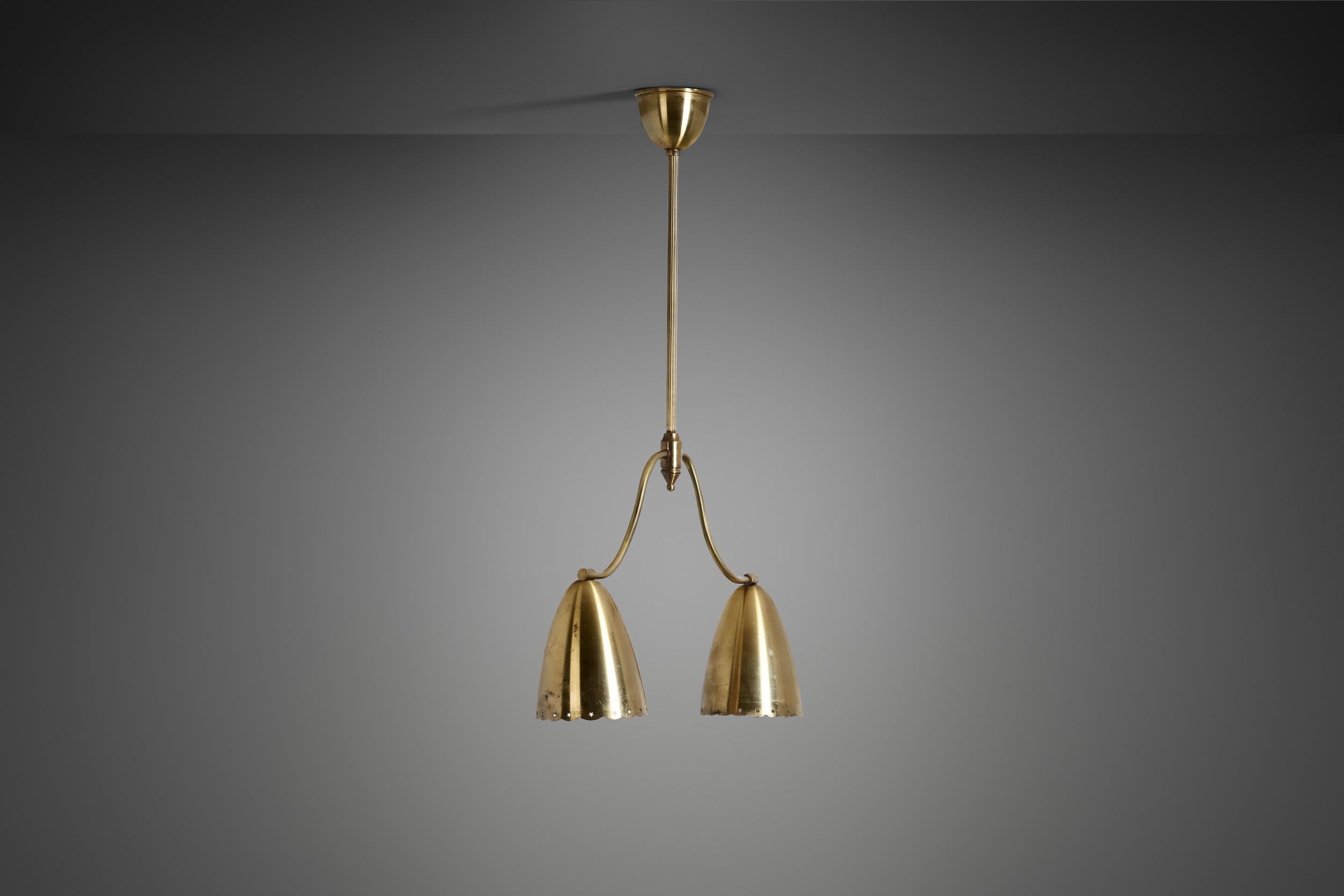 Mid-20th Century Swedish Two-Arm Ceiling Light with Star Decoration, Sweden, 1940s