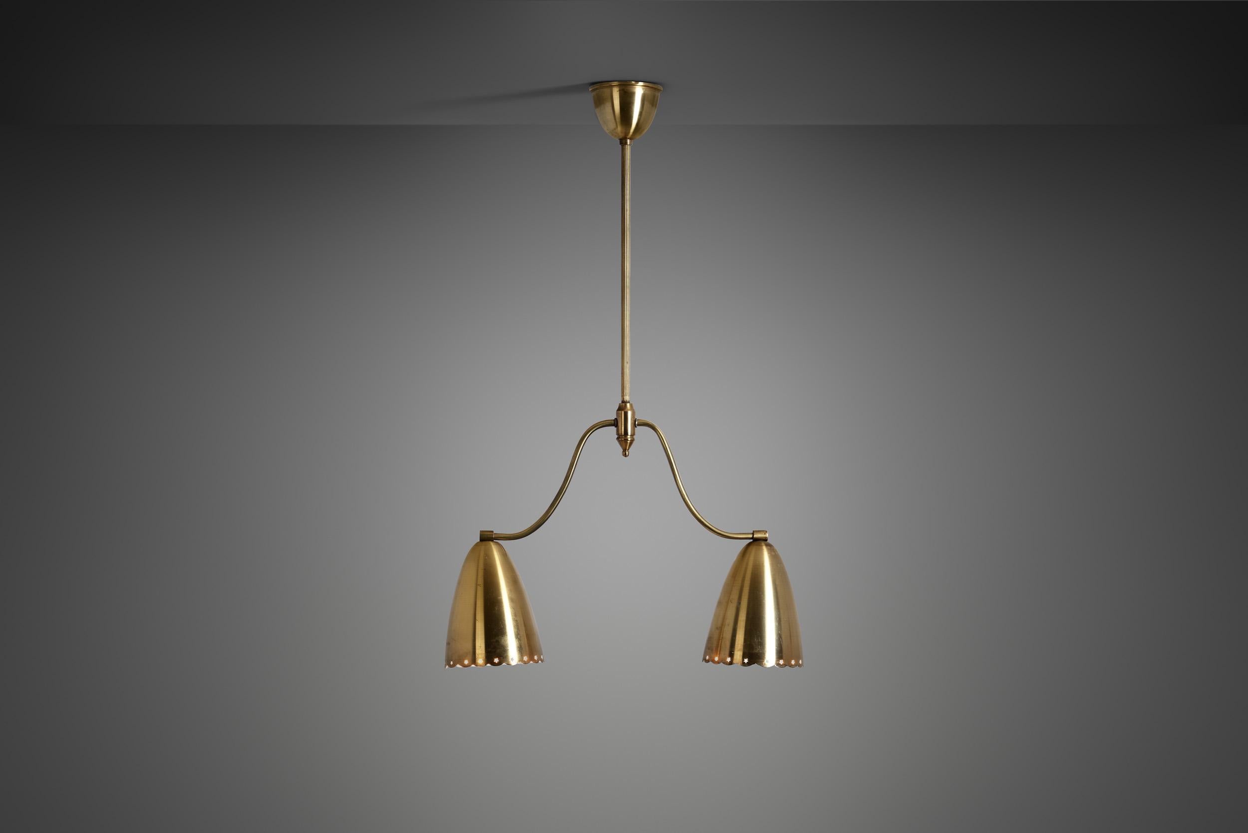 Brass Swedish Two-Arm Ceiling Light with Star Decoration, Sweden, 1940s
