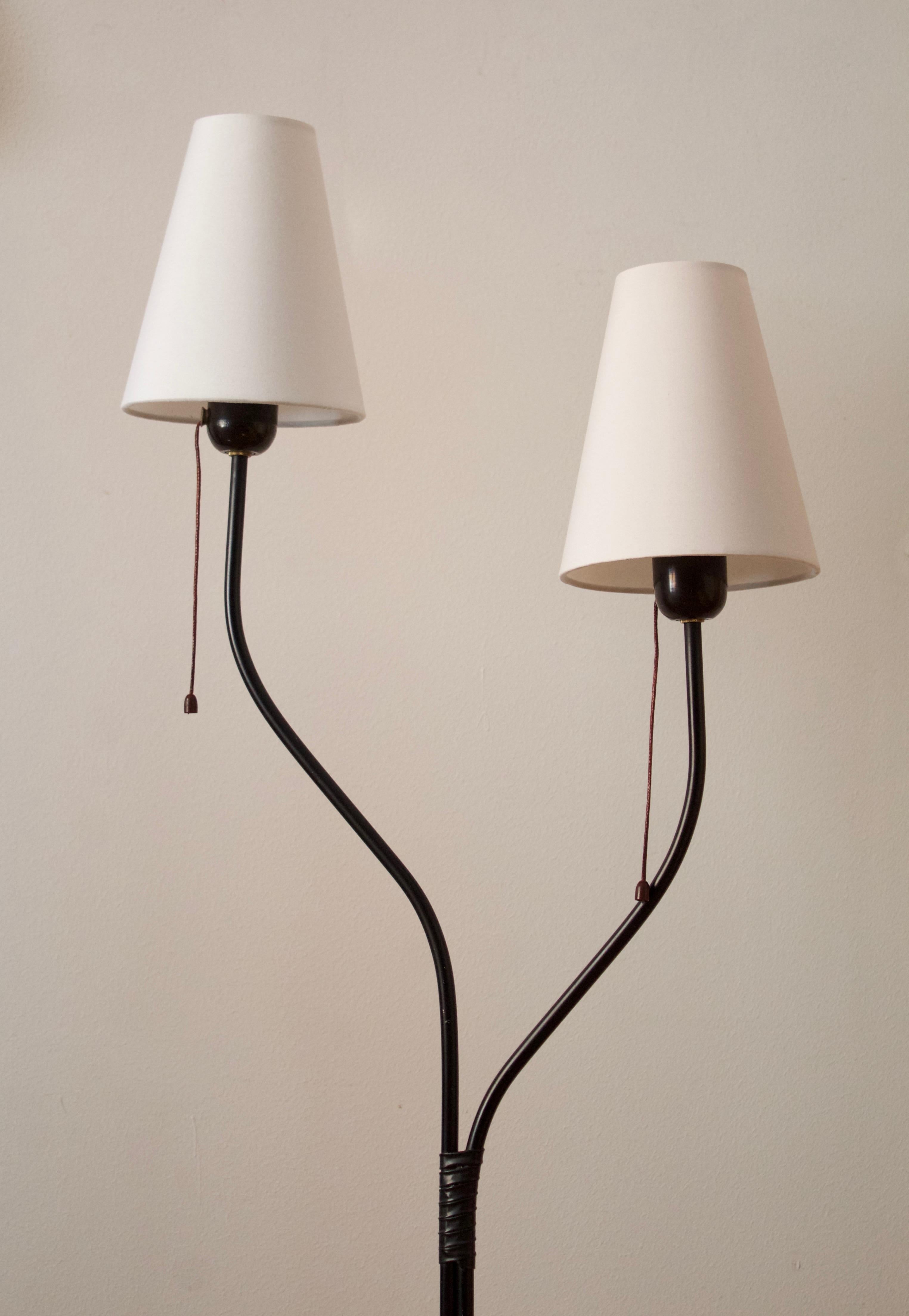 Mid-Century Modern Swedish, Two-Armed Floor Lamp, Lacquered Metal, Acrylic, Sweden, 1950s