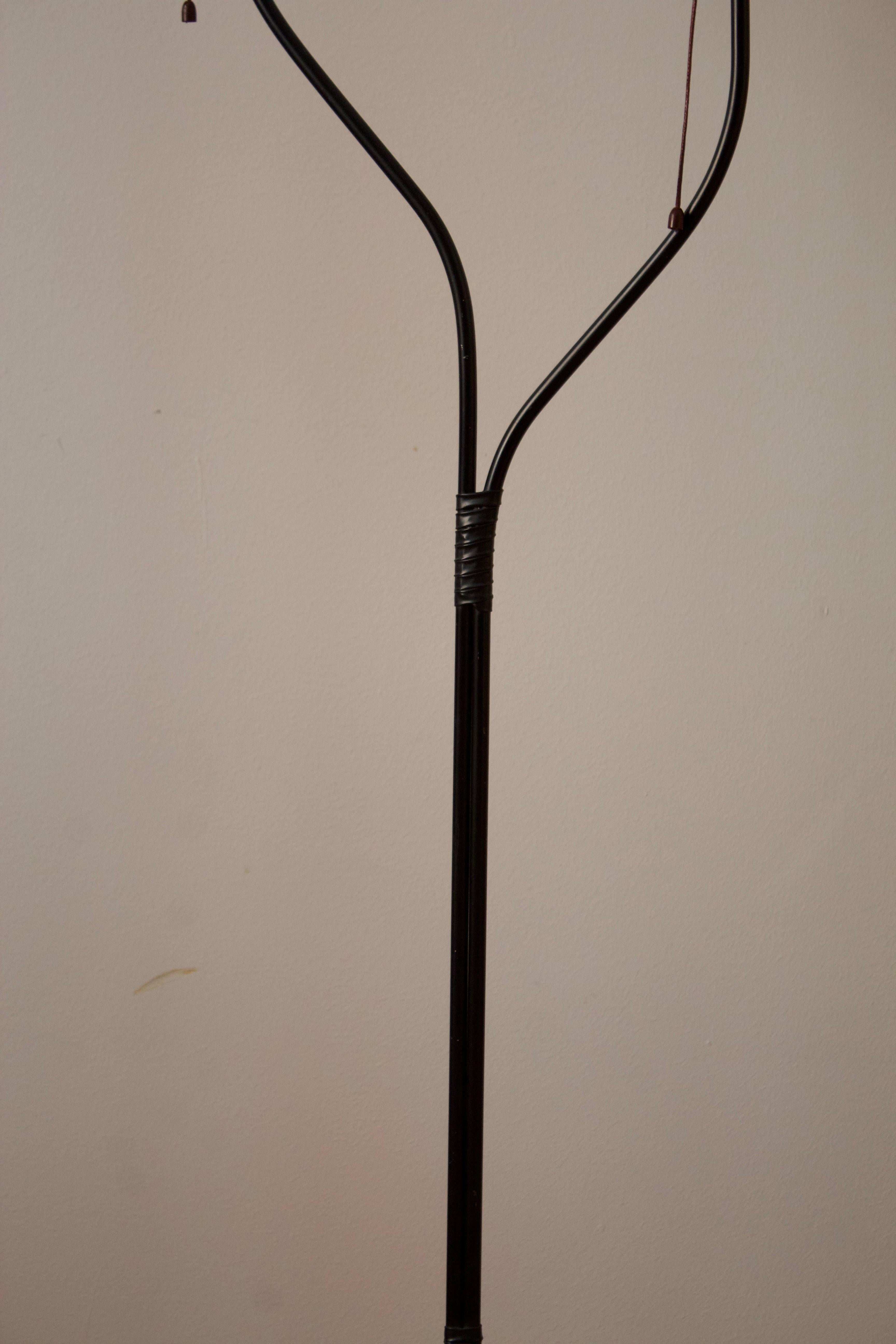 Swedish, Two-Armed Floor Lamp, Lacquered Metal, Acrylic, Sweden, 1950s In Good Condition In High Point, NC
