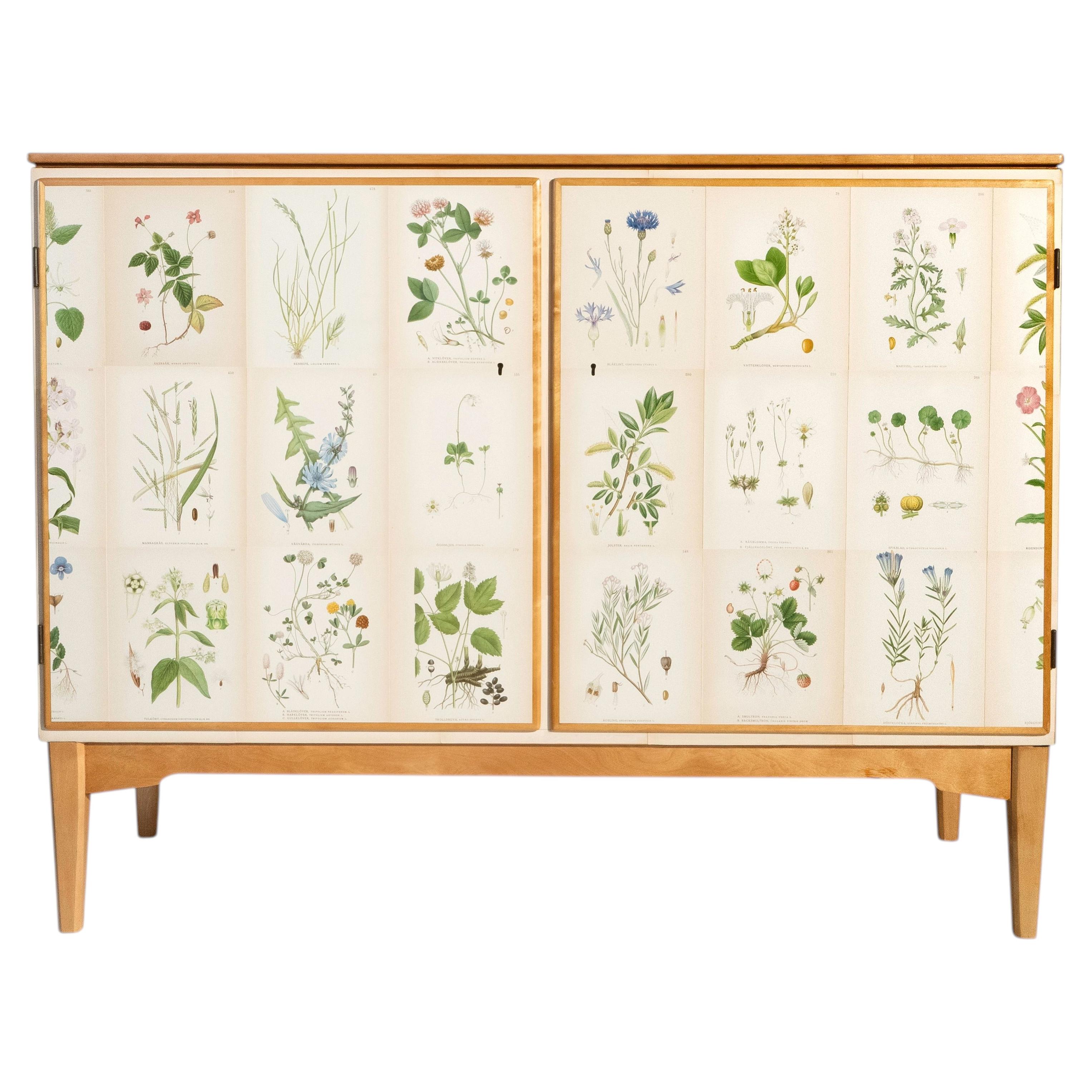 Swedish Two Door Cabinet with Nordens Flora Illustrations, 1950's