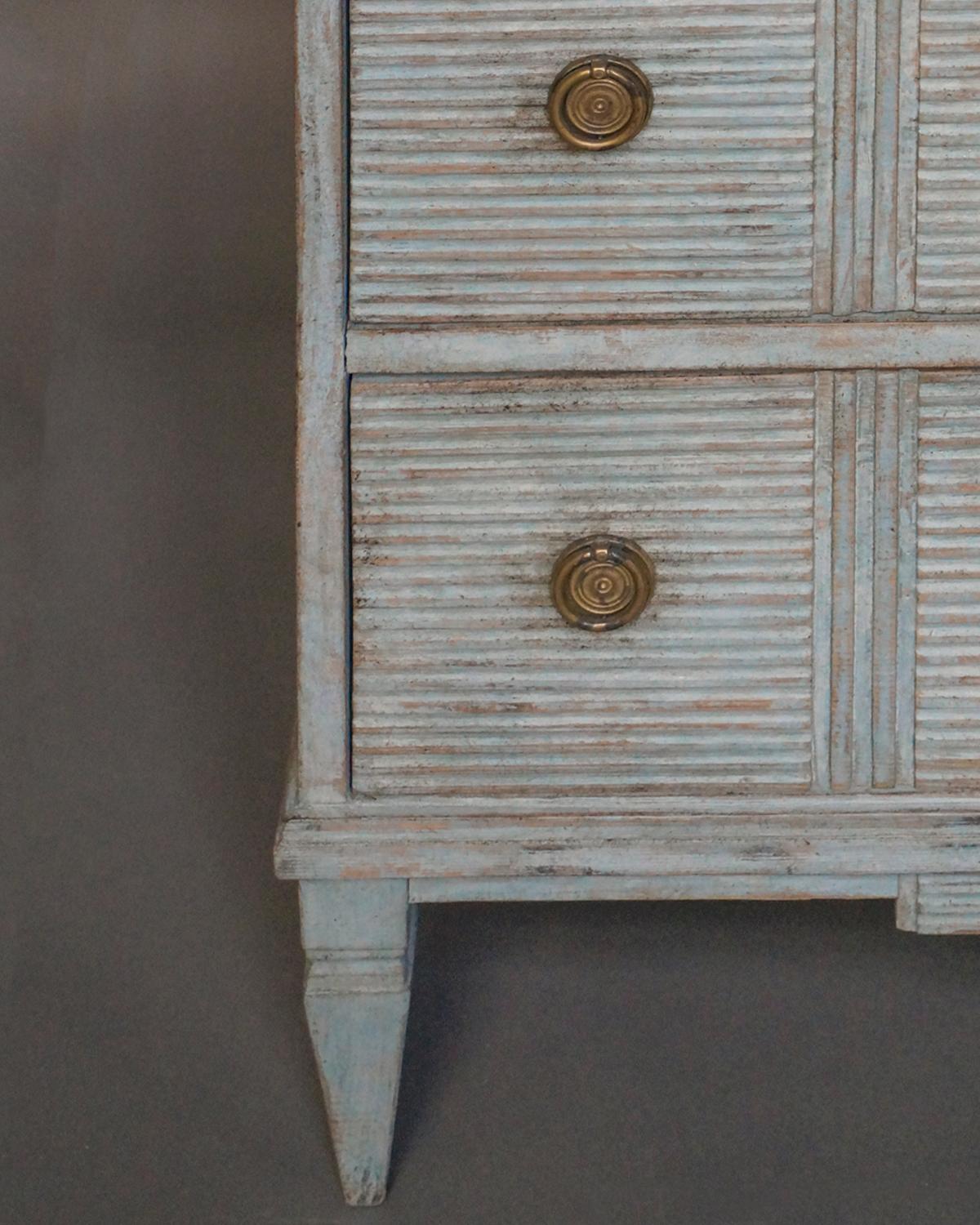 Hand-Carved Swedish Two over Two Chest in Blue Paint