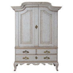 Swedish Two-Part Painted Linen Press Cabinet, 18th c. Rococo Period