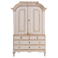 Schwedischer zweiteiliger Schrank mit bemalter Leinenpresse, 18. Jh. Rokokozeit