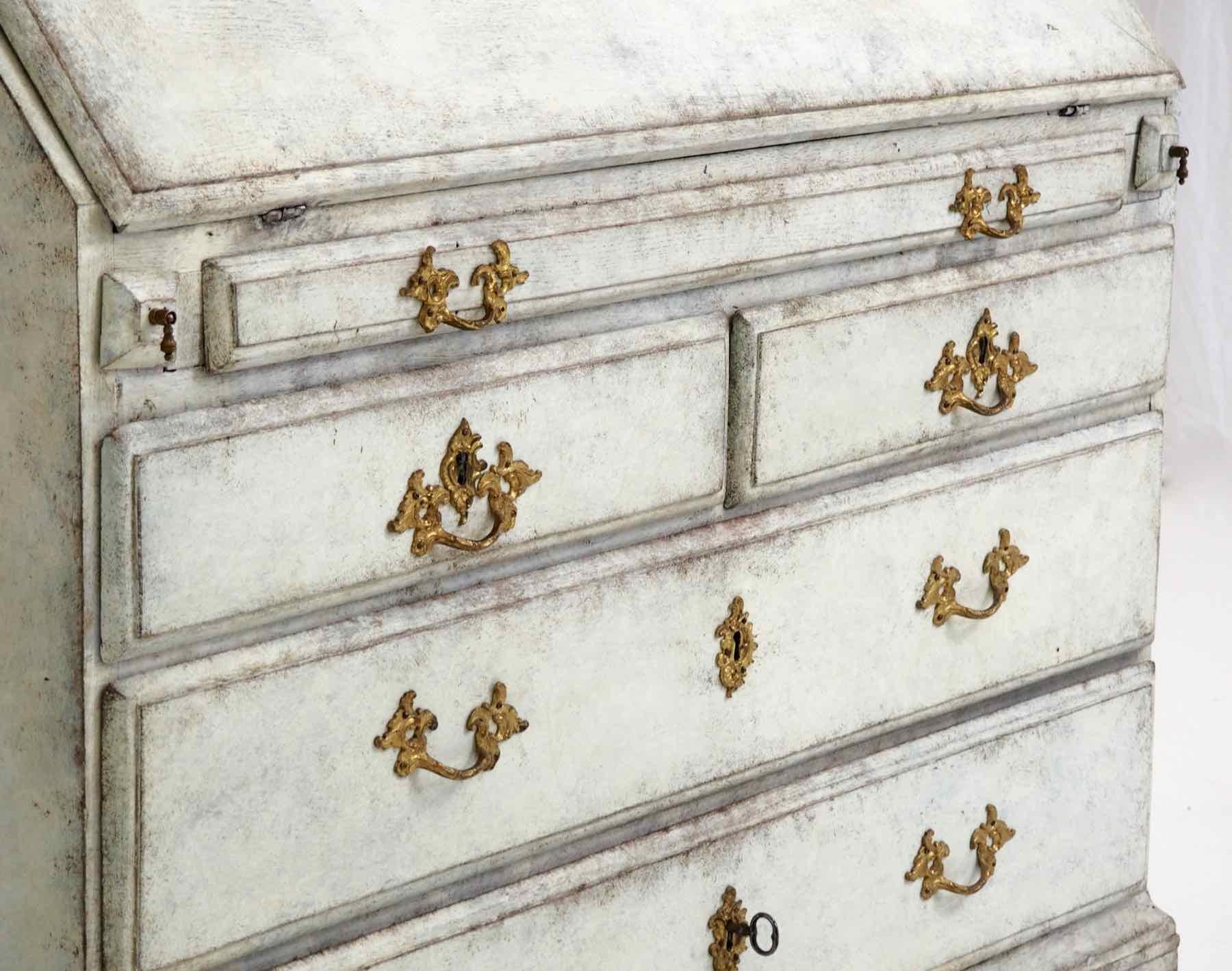 18th Century Swedish Two-Parts Bureau, with Original Guilt Bronze Hardware, circa 1750