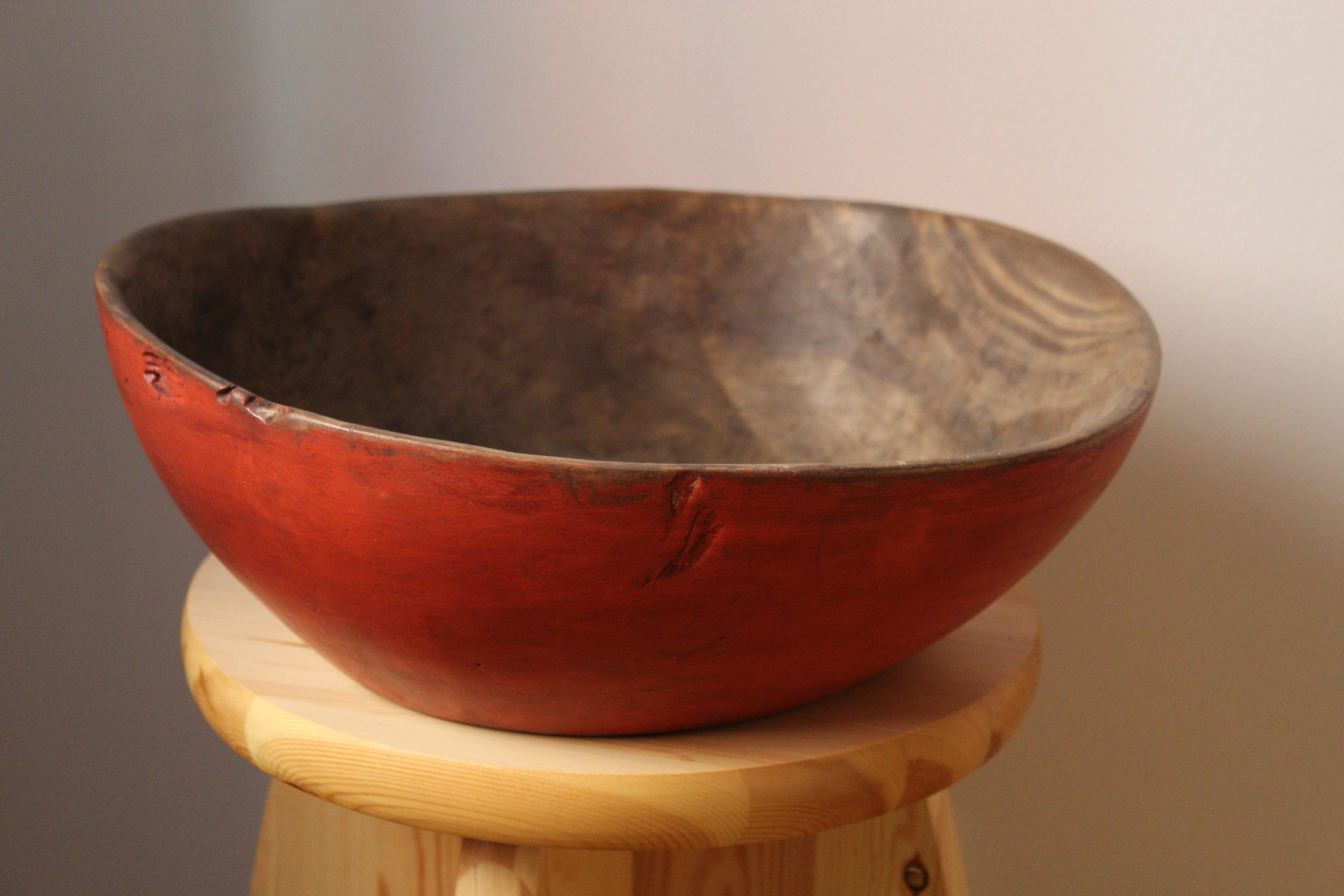 Swedish, Unique Large Organic Bowl, Painted Wood, Sweden, 1835 In Fair Condition In High Point, NC