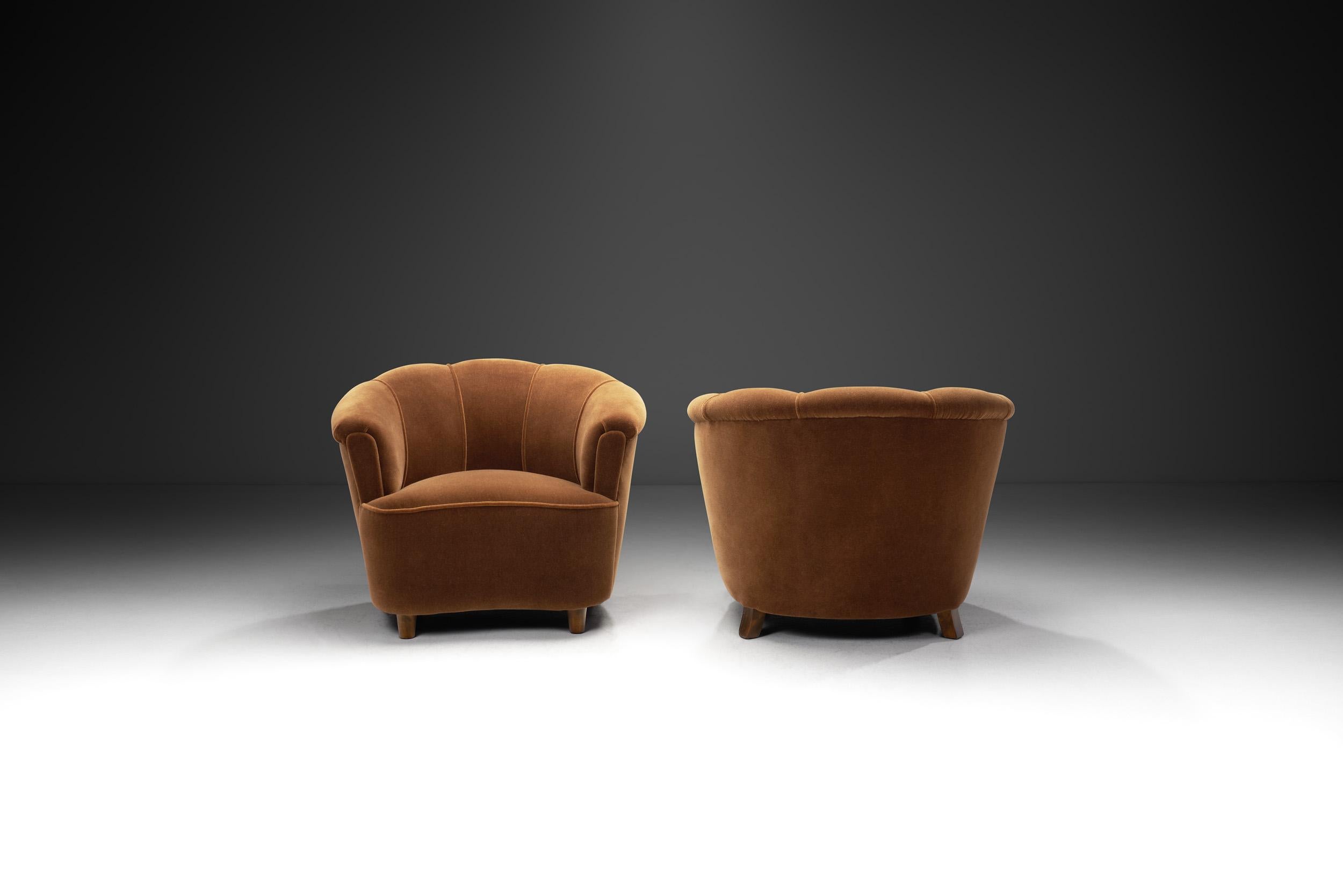 Mid-20th Century Swedish Upholstered Lounge Chairs, Sweden, 1940s