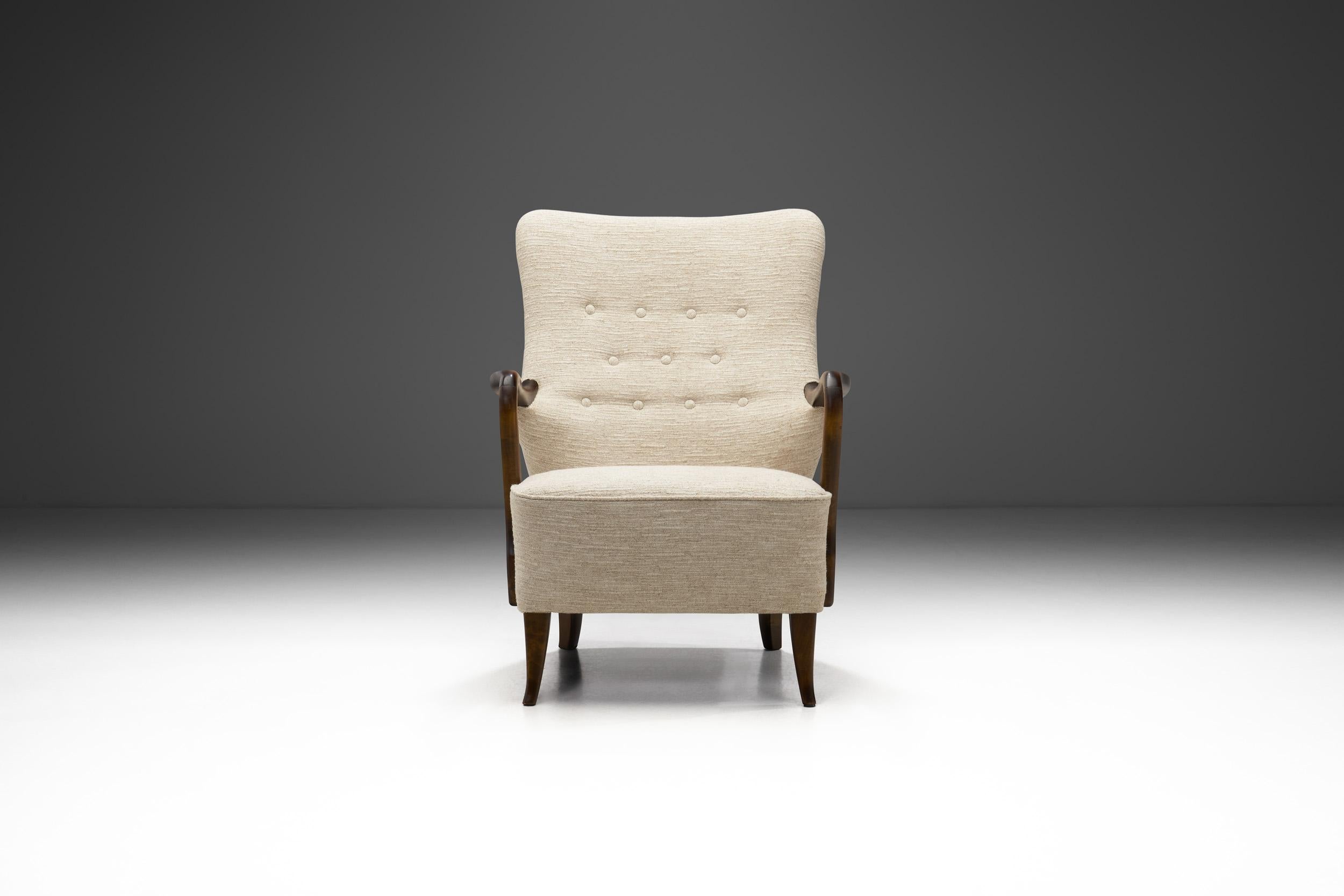 armchair with curved wooden arms