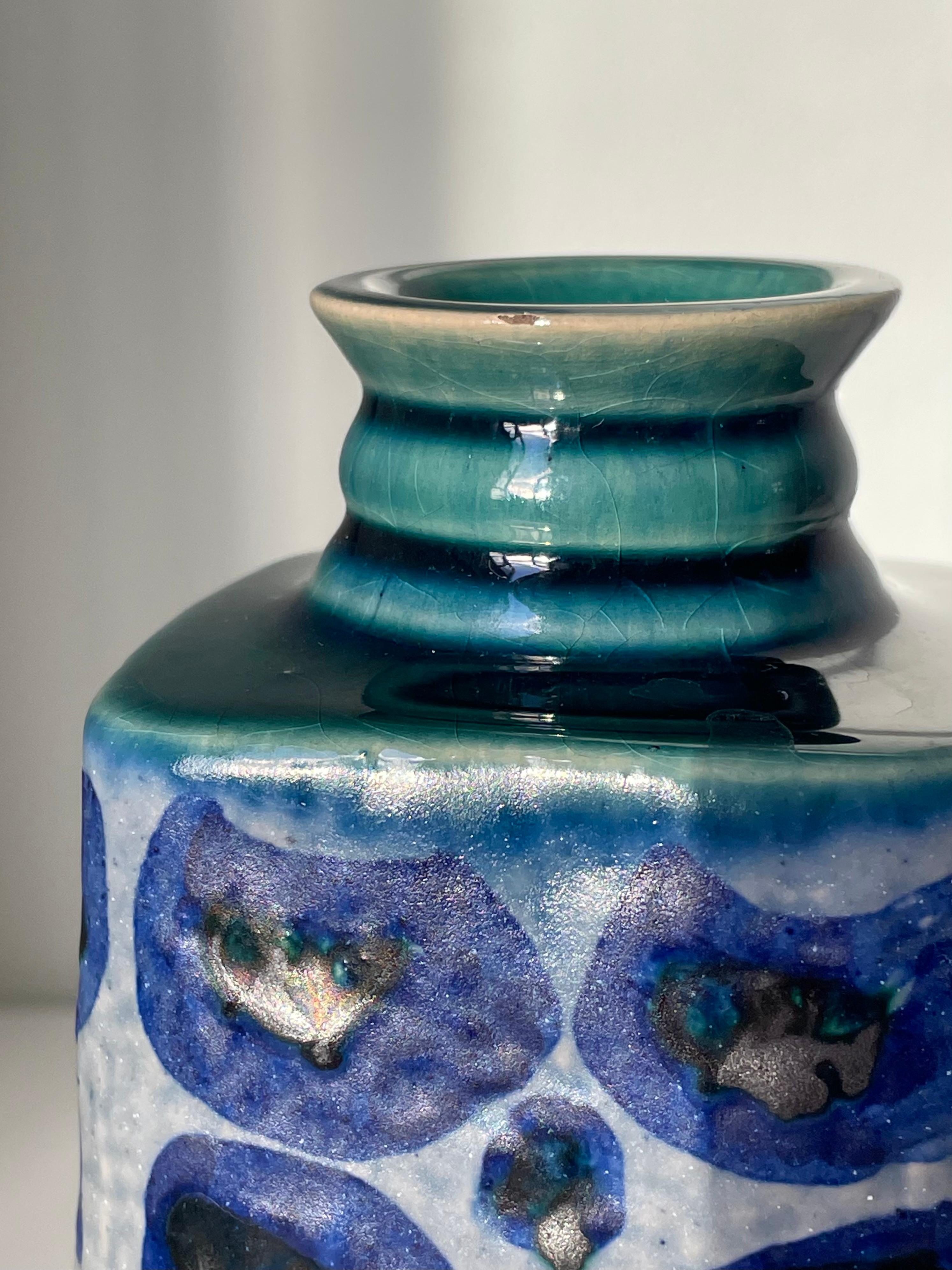 Upsala Ekeby Graphic Blue Decor Vase, Sweden, 1960s For Sale 2