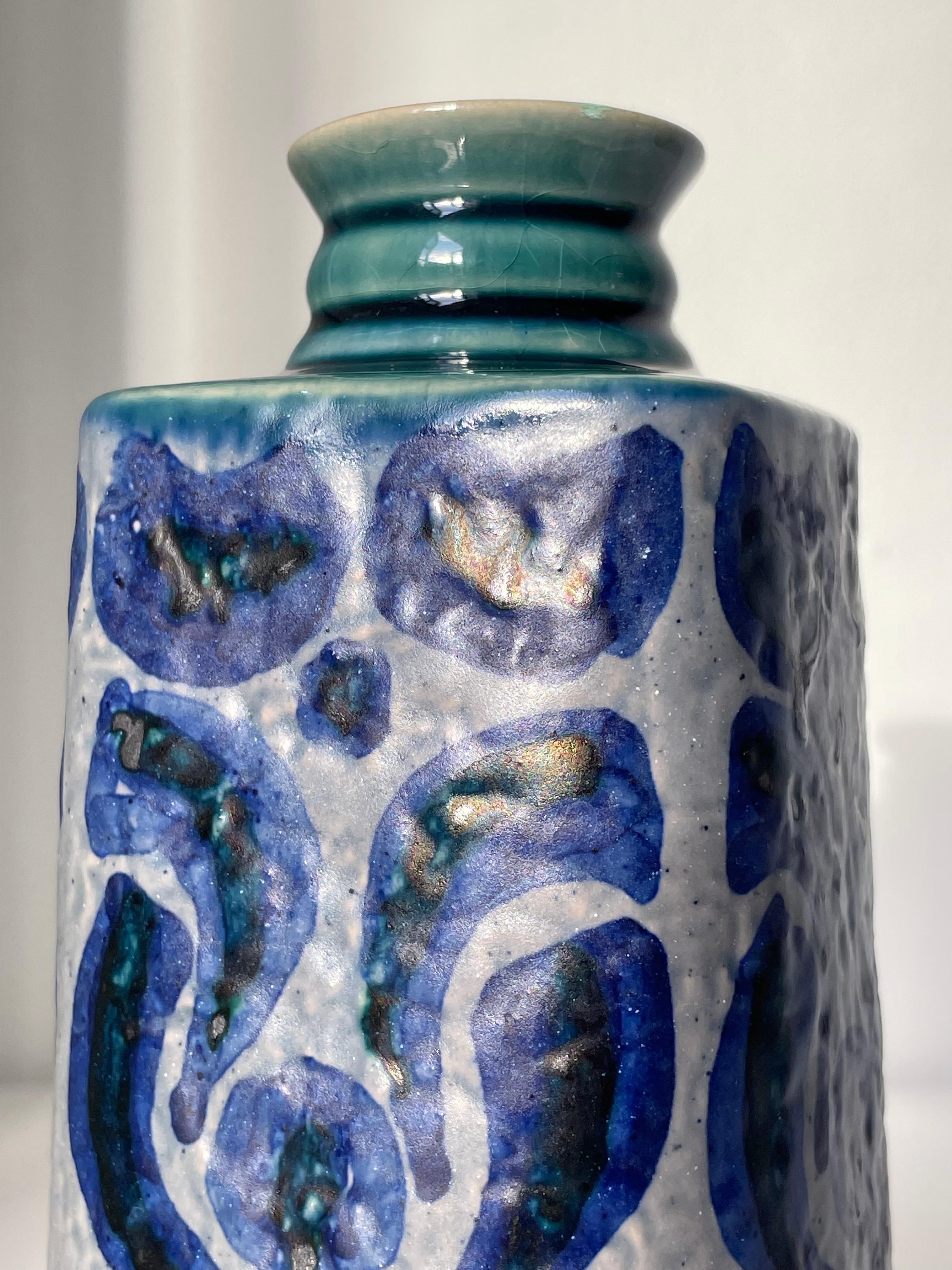 Upsala Ekeby Graphic Blue Decor Vase, Sweden, 1960s For Sale 6