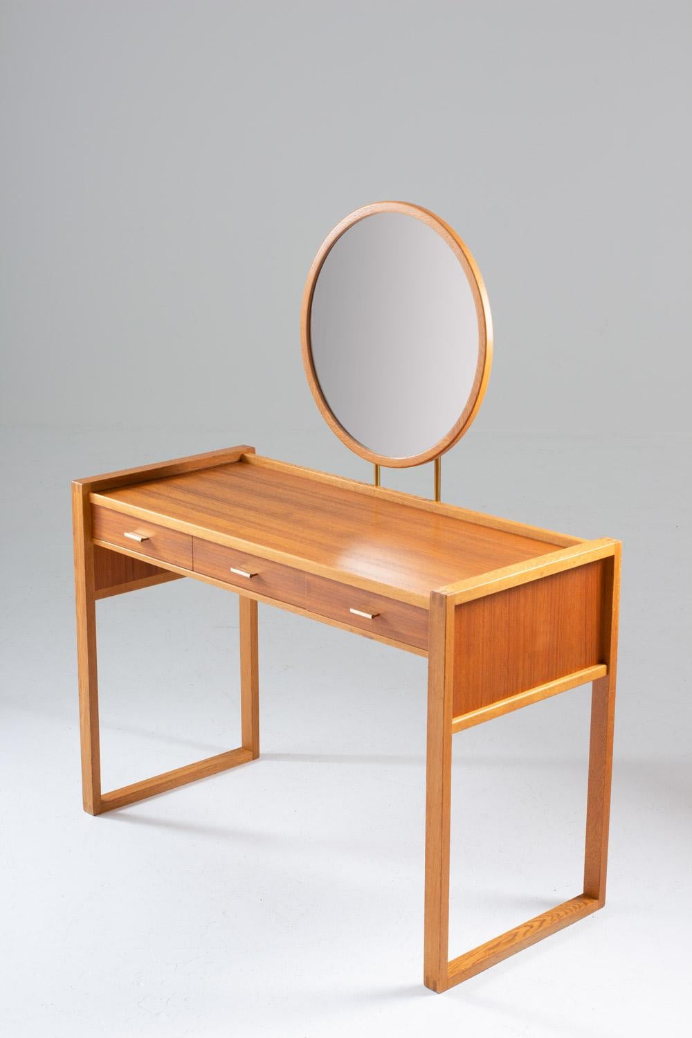 20th Century Swedish Vanity Table in Teak, Oak, and Brass by AB Nybrofabriken