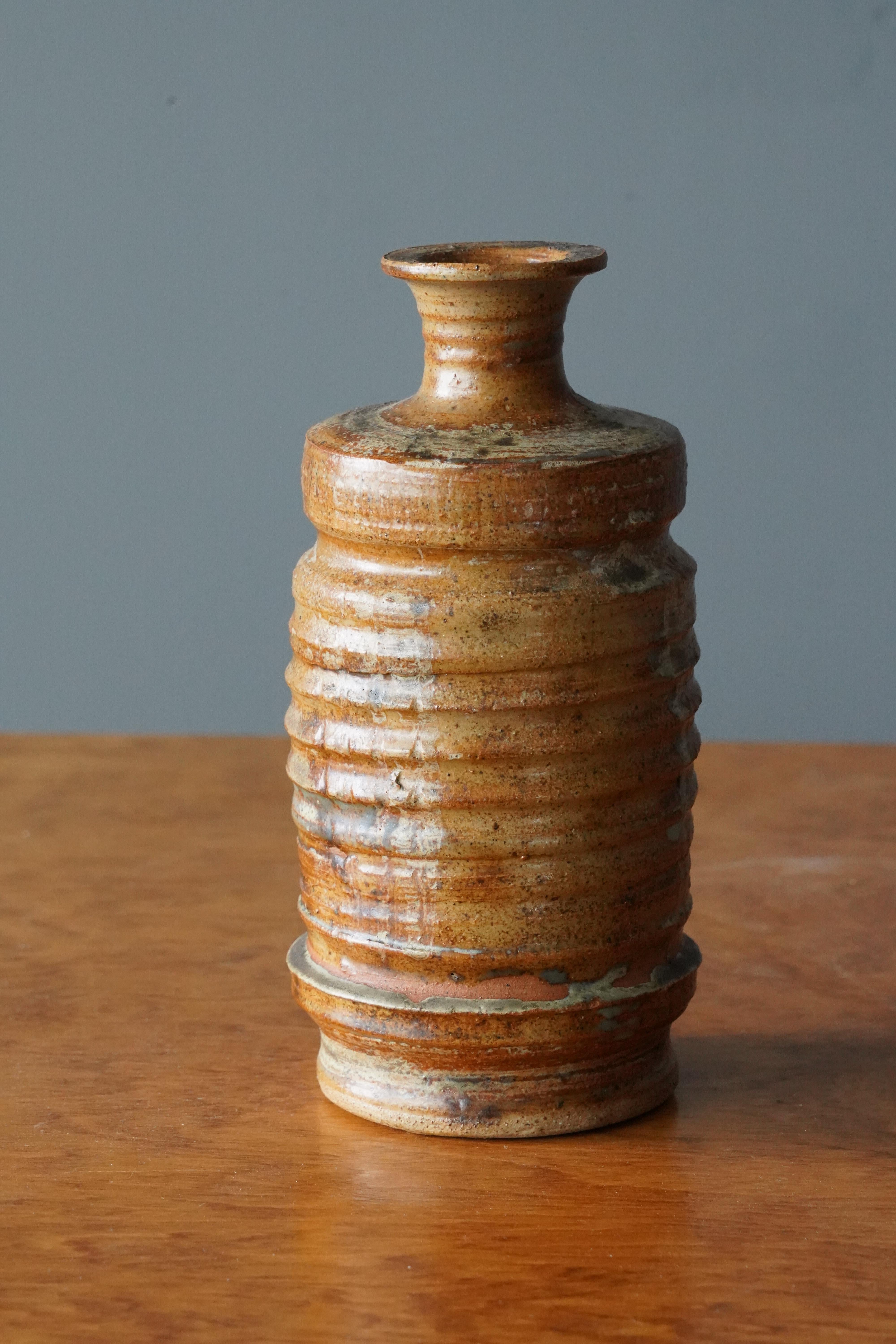 Mid-20th Century Swedish, Vase, Brown Glazed and Incised Stoneware, Sweden, 1950s