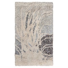 Swedish Vintage Abstract Beige Carpet Rya Pile Carpet By Riitta Maija Oksanen