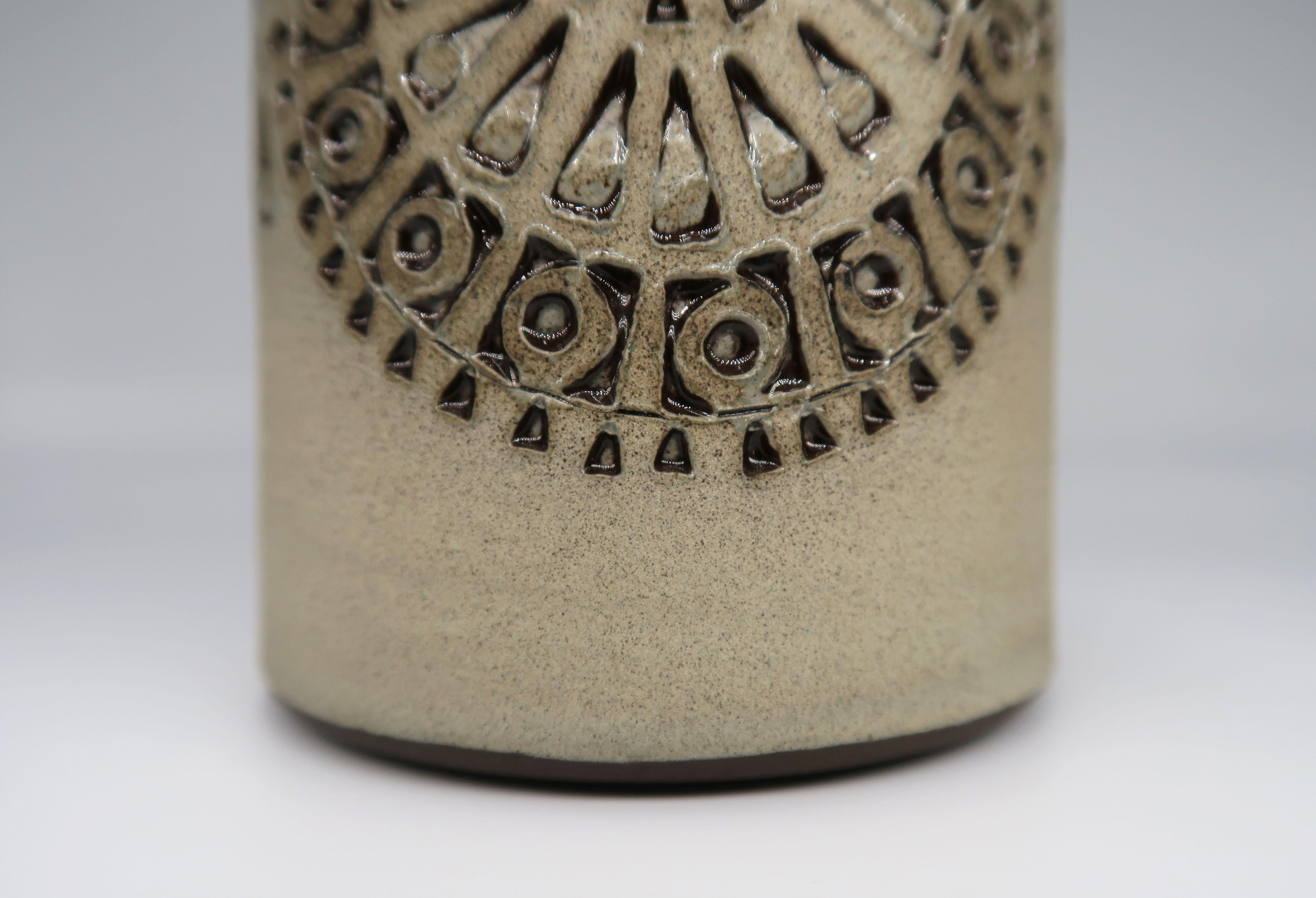 Mid-Century Modern Hand-Carved Swedish Sand, Black Graphic Decor Ceramic Vase, 1960s For Sale