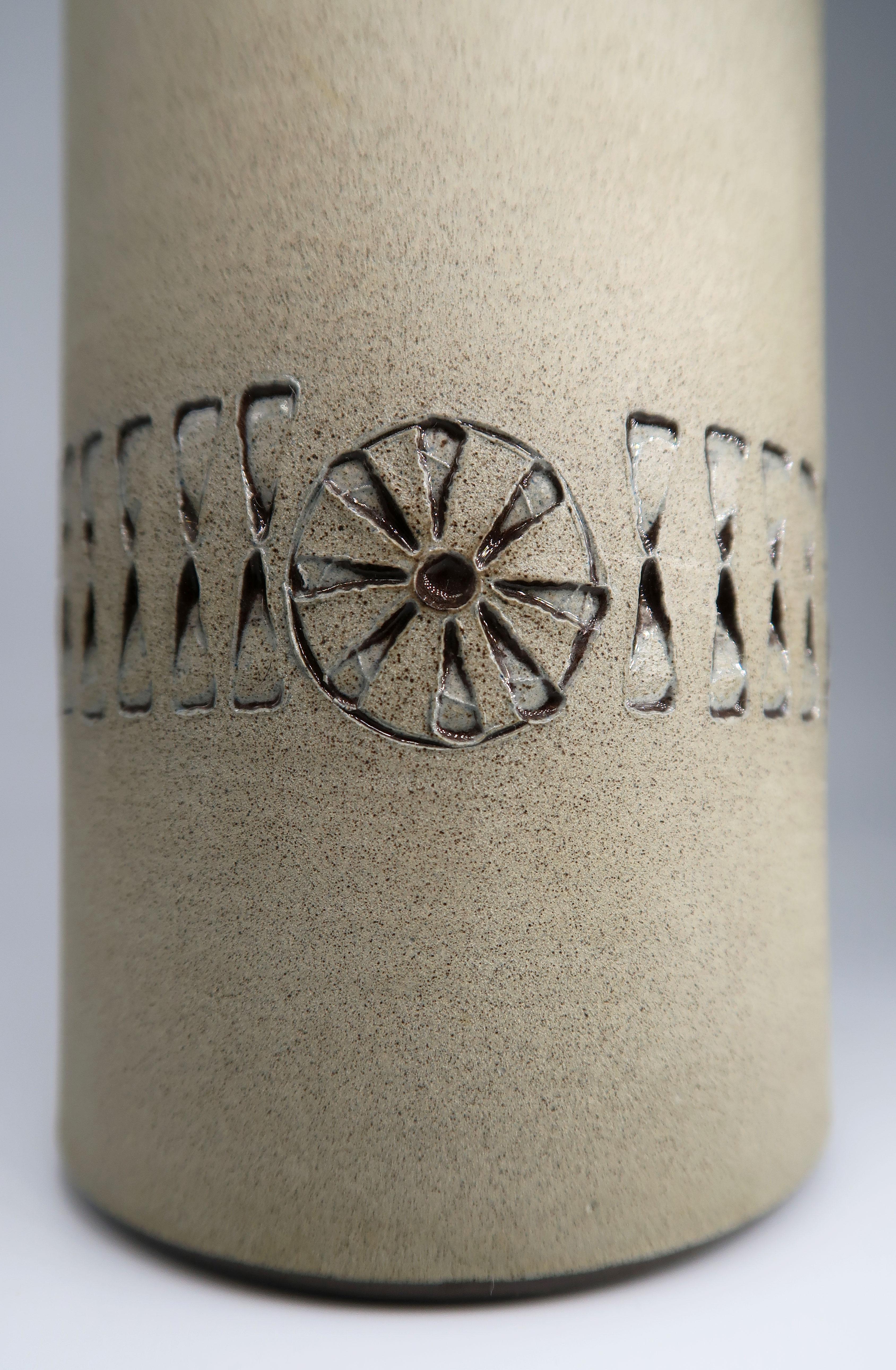 20th Century Hand-Carved Swedish Sand, Black Graphic Decor Ceramic Vase, 1960s For Sale
