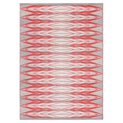 Swedish Vintage Beige With Brick Red Flatweave Carpet Double Sided