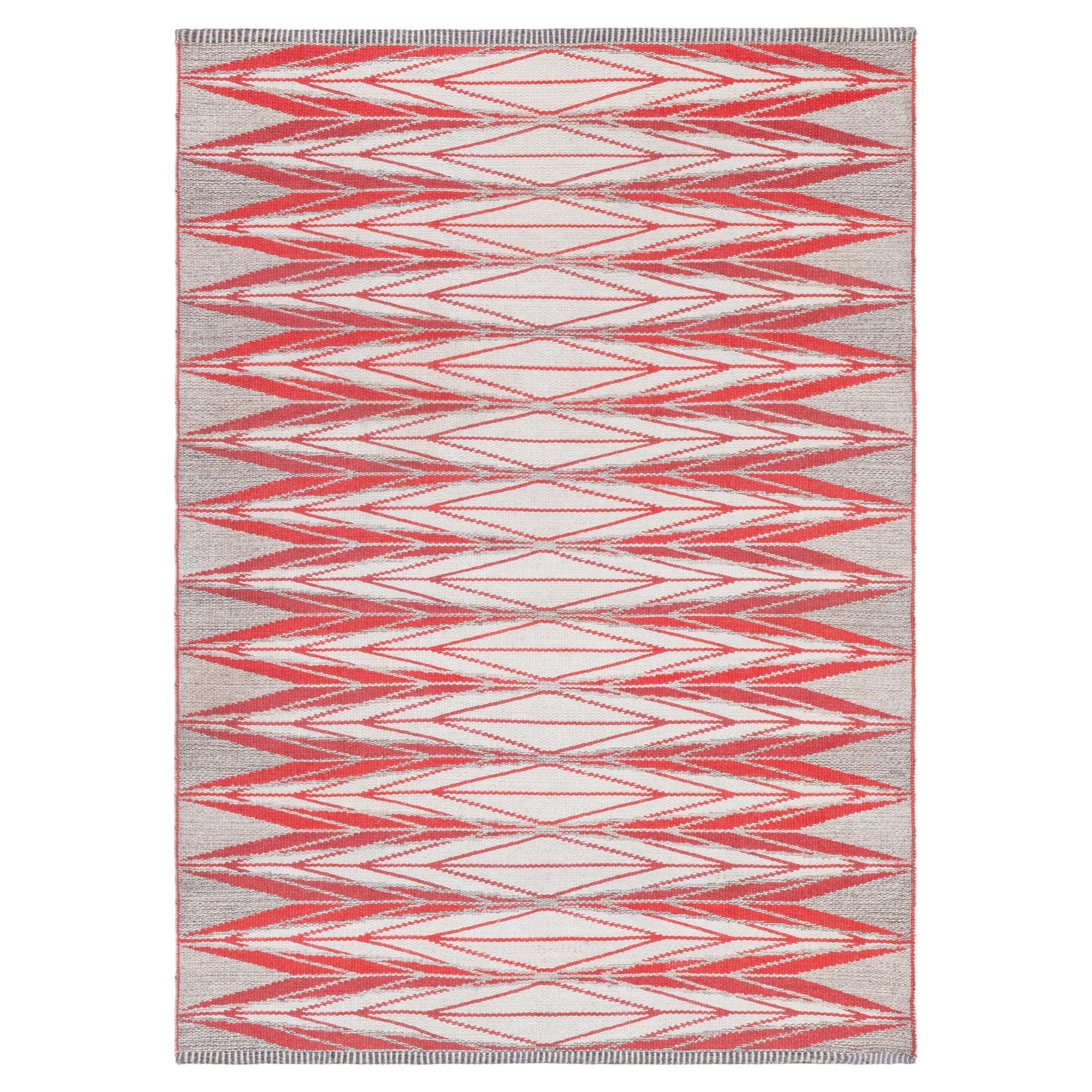 Swedish Vintage Beige With Brick Red Flatweave Rug Double Sided For Sale