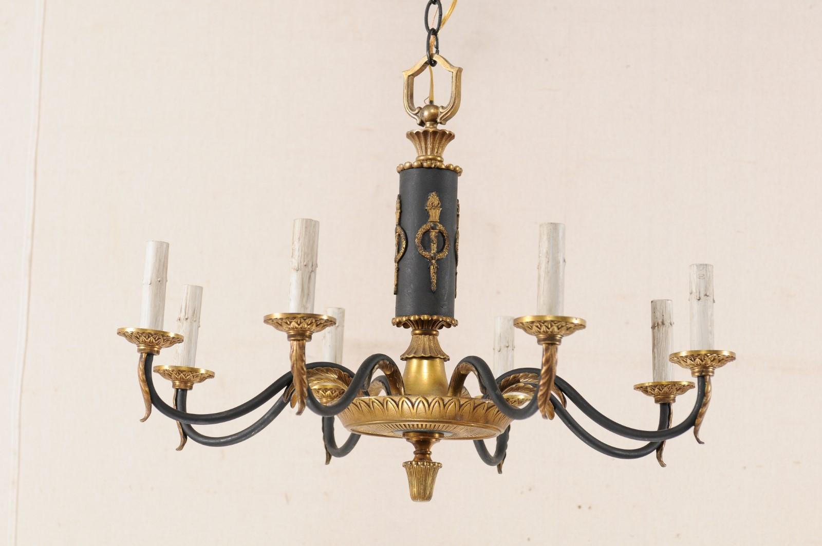Brass Swedish Vintage Black and Gold Neoclassical Style Chandelier