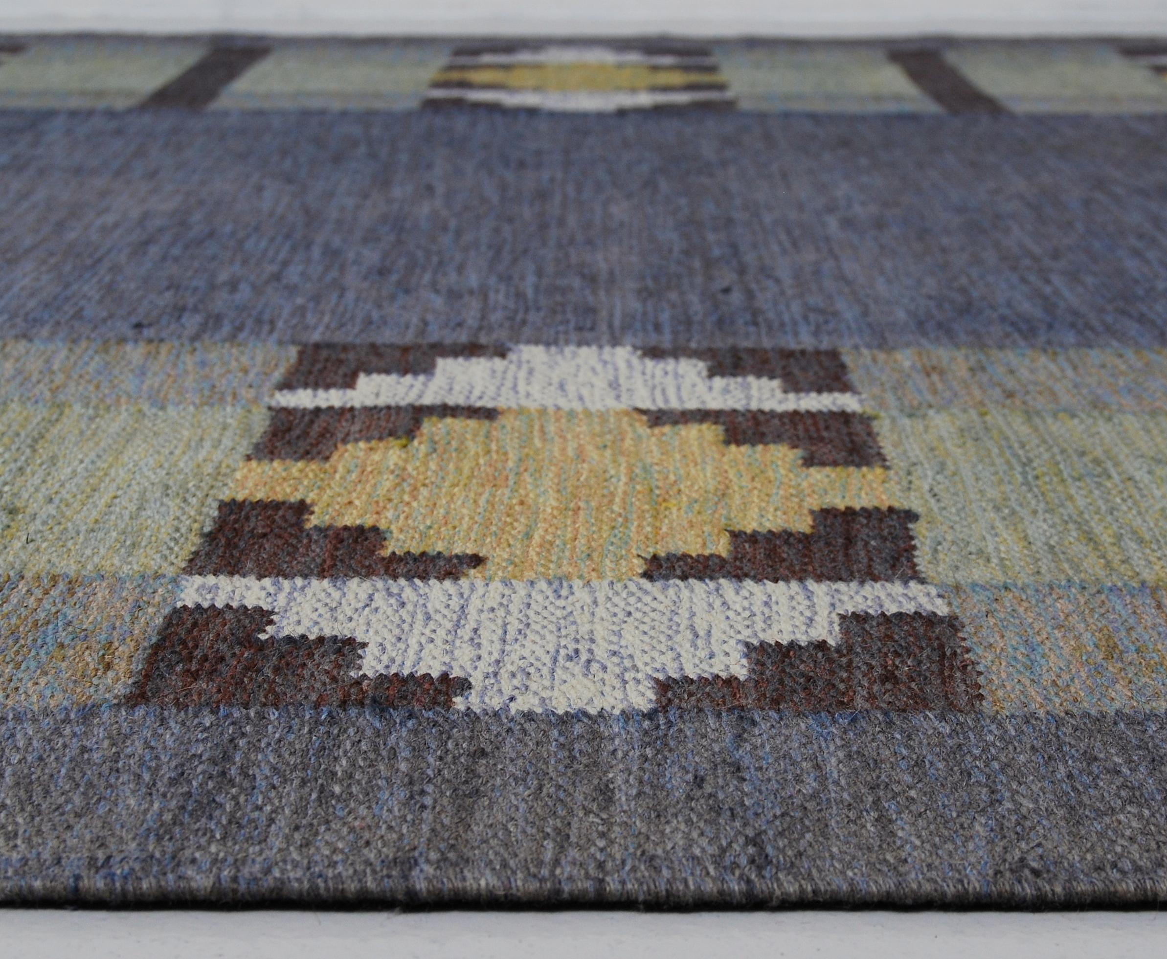 Hand-Woven Swedish Vintage Flat-Weave Rölakan Carpet by Kerstin Persson