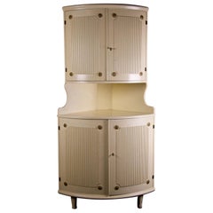 Swedish Vintage Gustavian Ribbed Corner Cabinet Rosette Storage Mid-20th Century