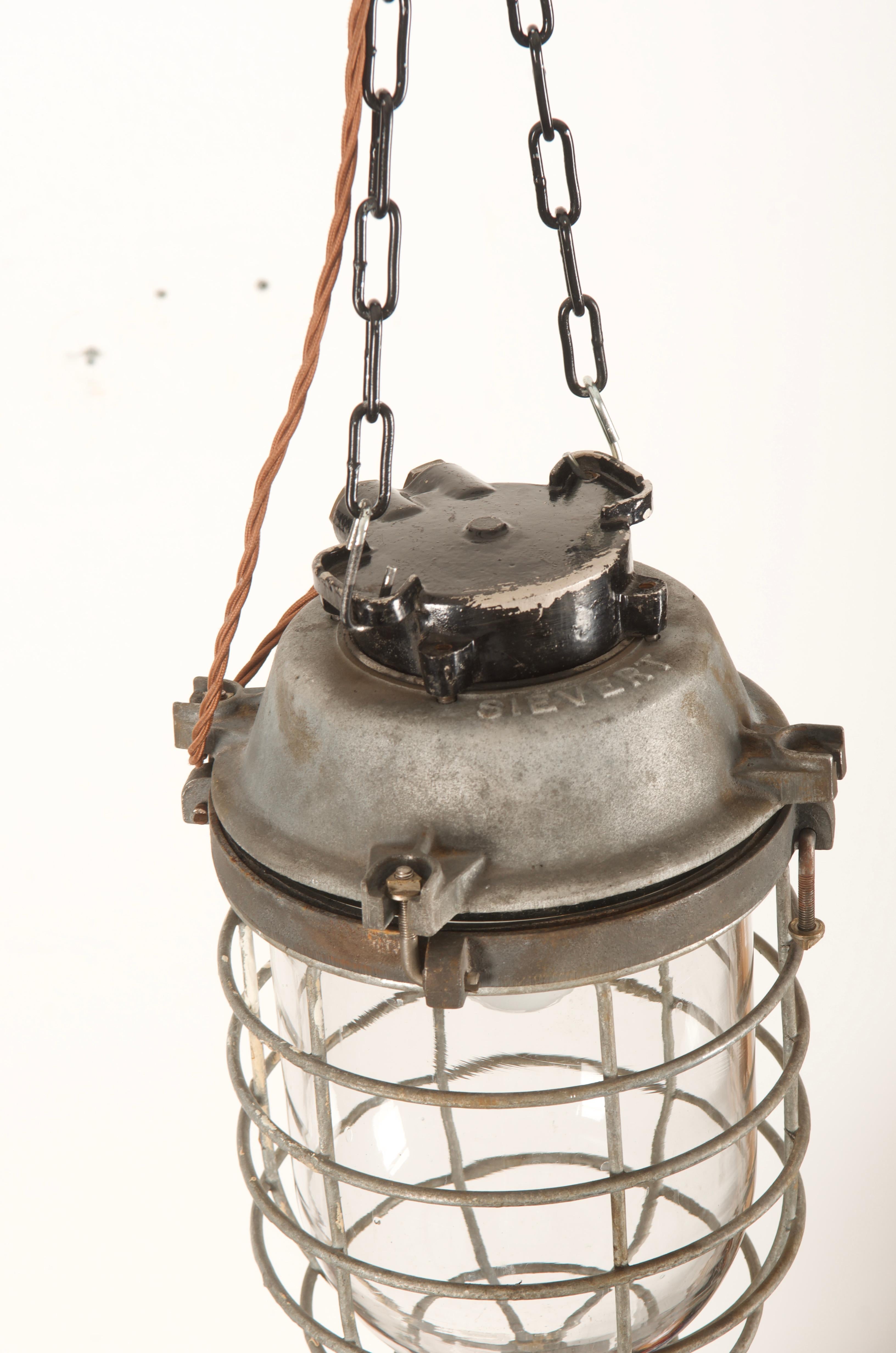 Swedish Vintage Large Factory Industrial Lamp In Fair Condition For Sale In Vienna, AT