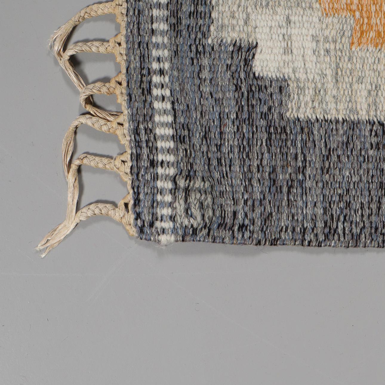 Scandinavian Modern Swedish Vintage Mid-Century Flat-Weave Rug signed by Ingegerd Silow  For Sale