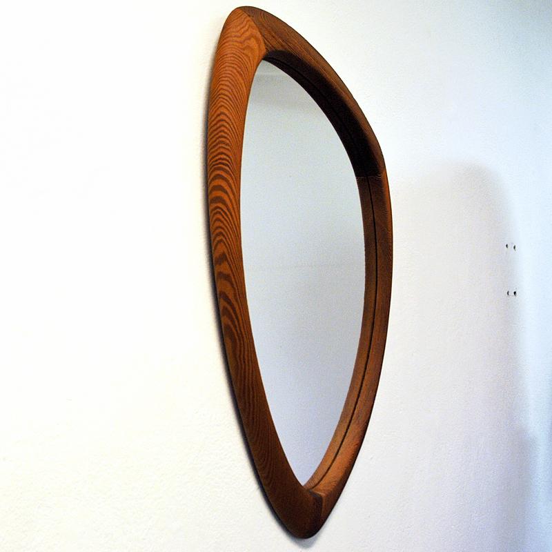 Scandinavian Modern Swedish Vintage Oval Pine Wall Mirror from the 1950s